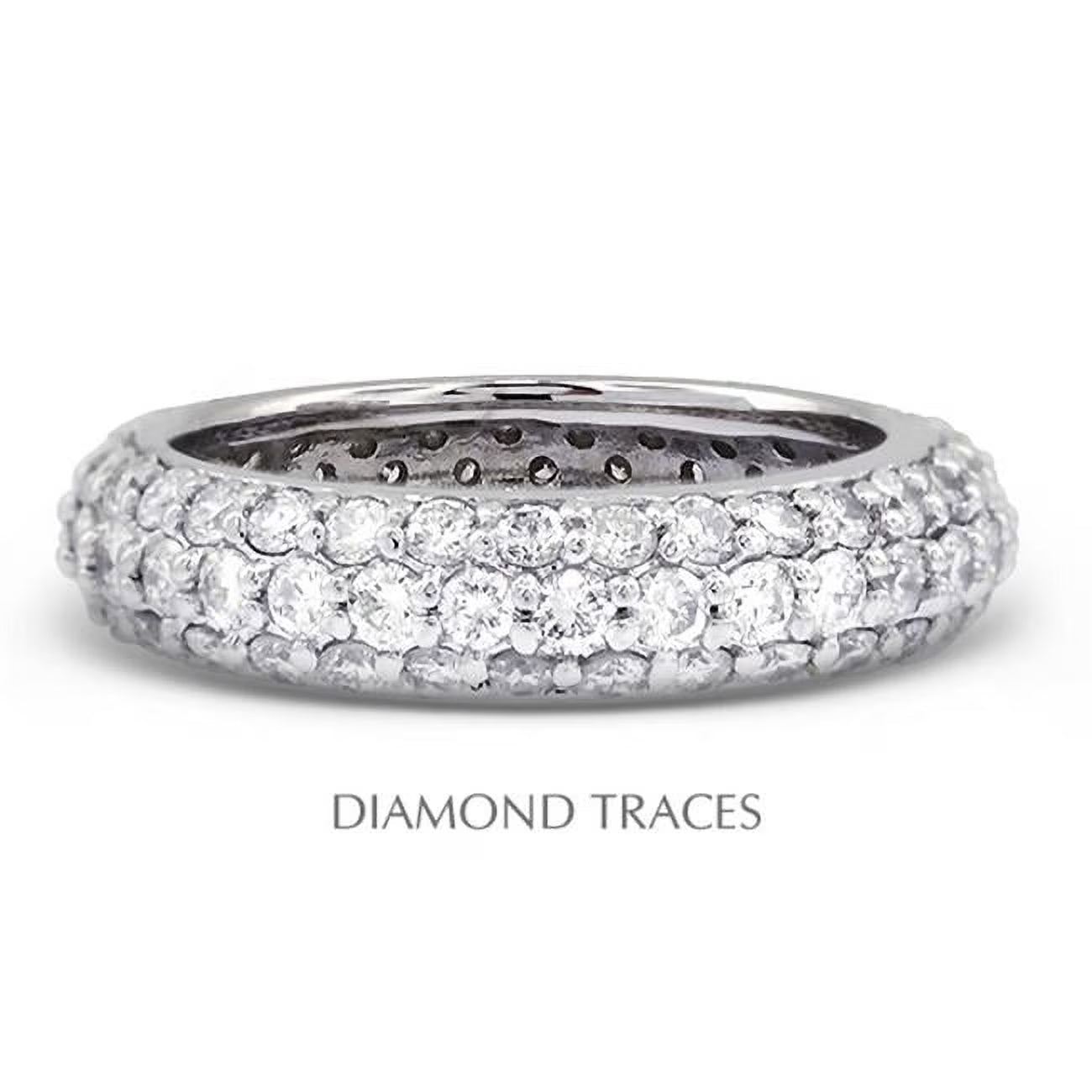 14K White Gold Pave Setting Three Row Band Eternity Ring W390943