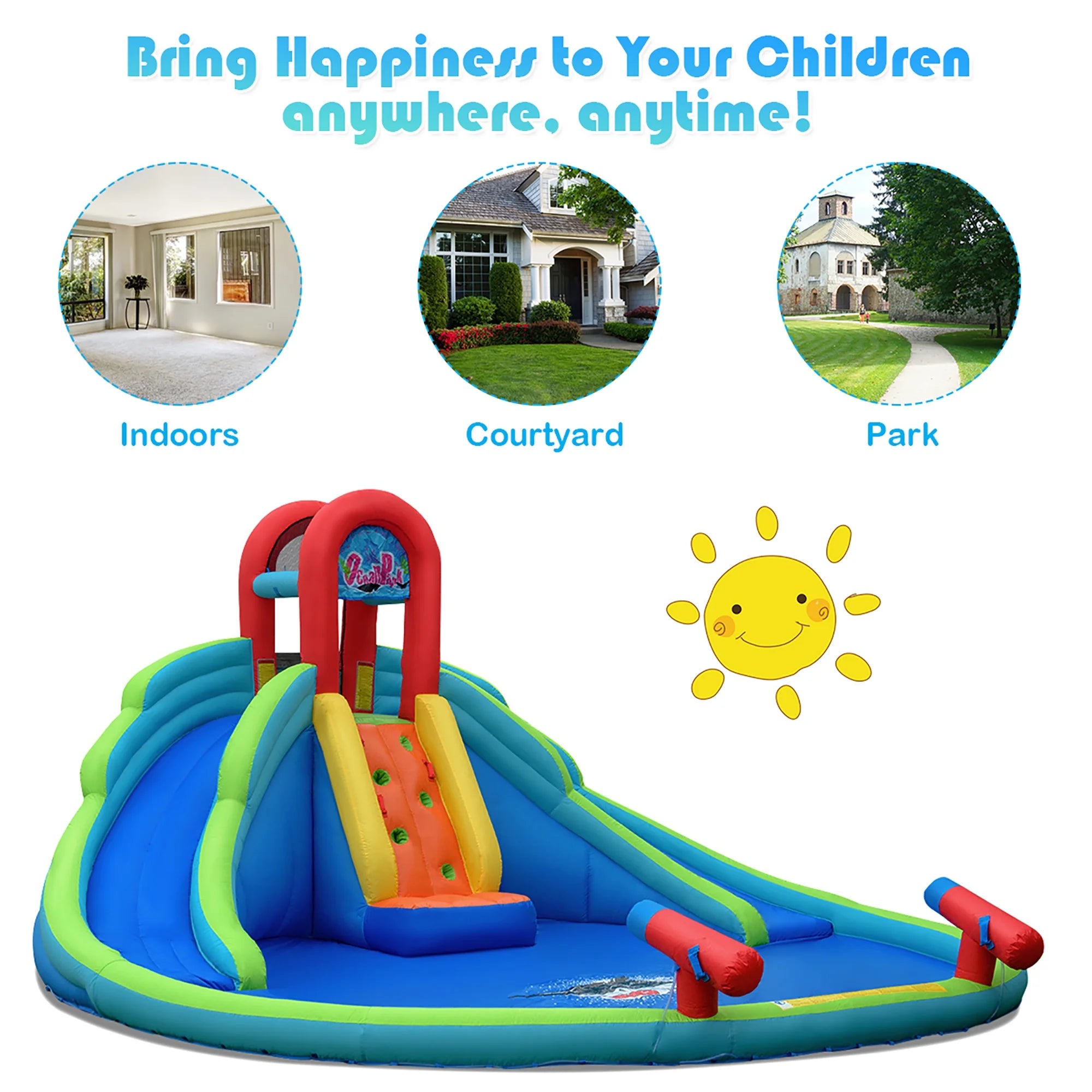 Inflatable Bounce House Water Splash Pool Dual Slide Climbing Wall H290