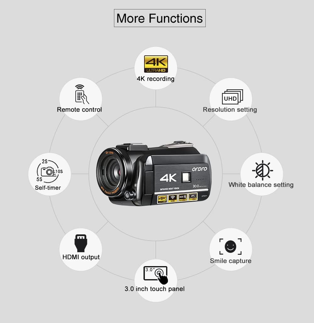 4K Camcorder with Directional Microphone and 64GB SD Card O89512