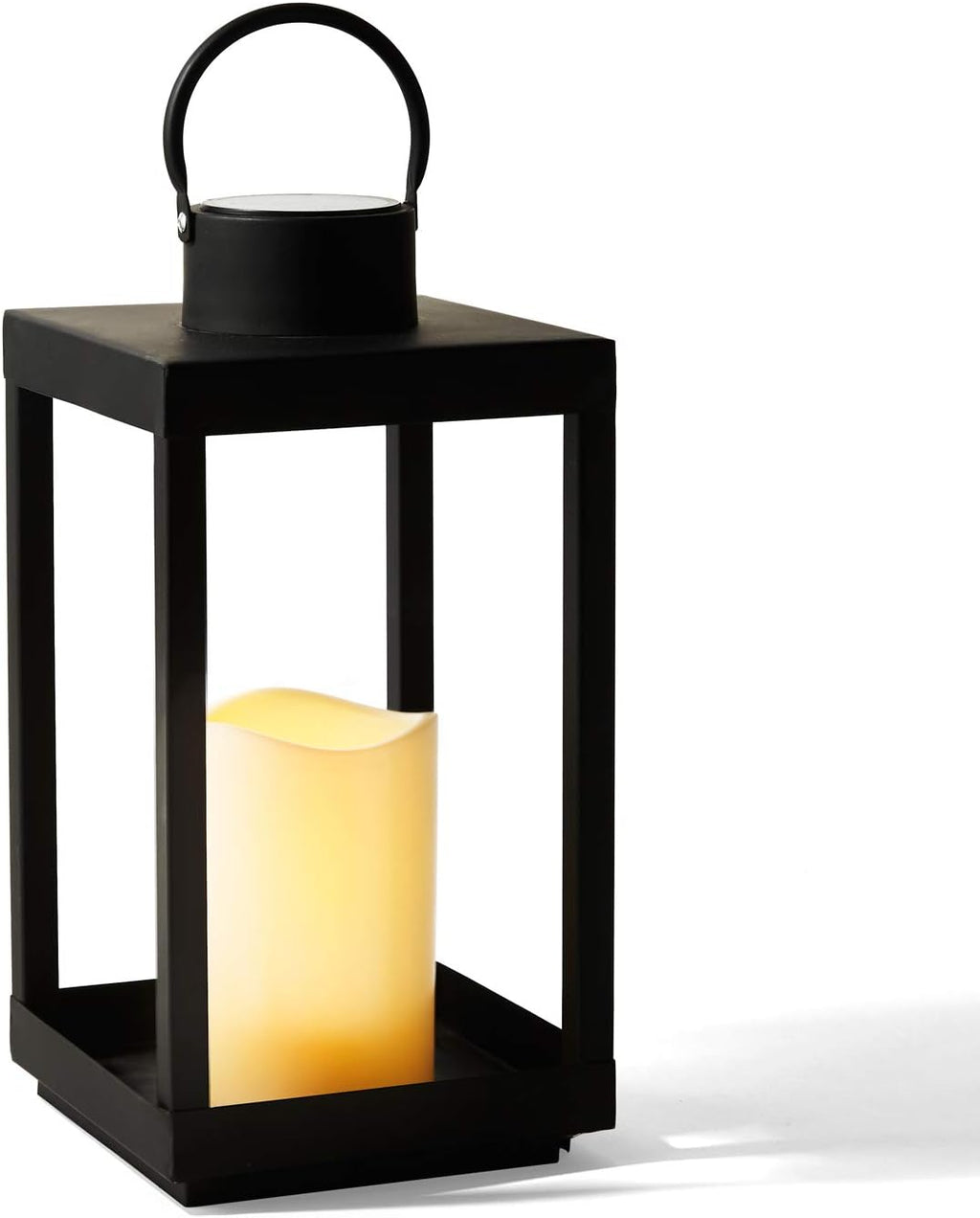 Matte Black Metal Candle Holder Lantern, 14 Inch Tall K928