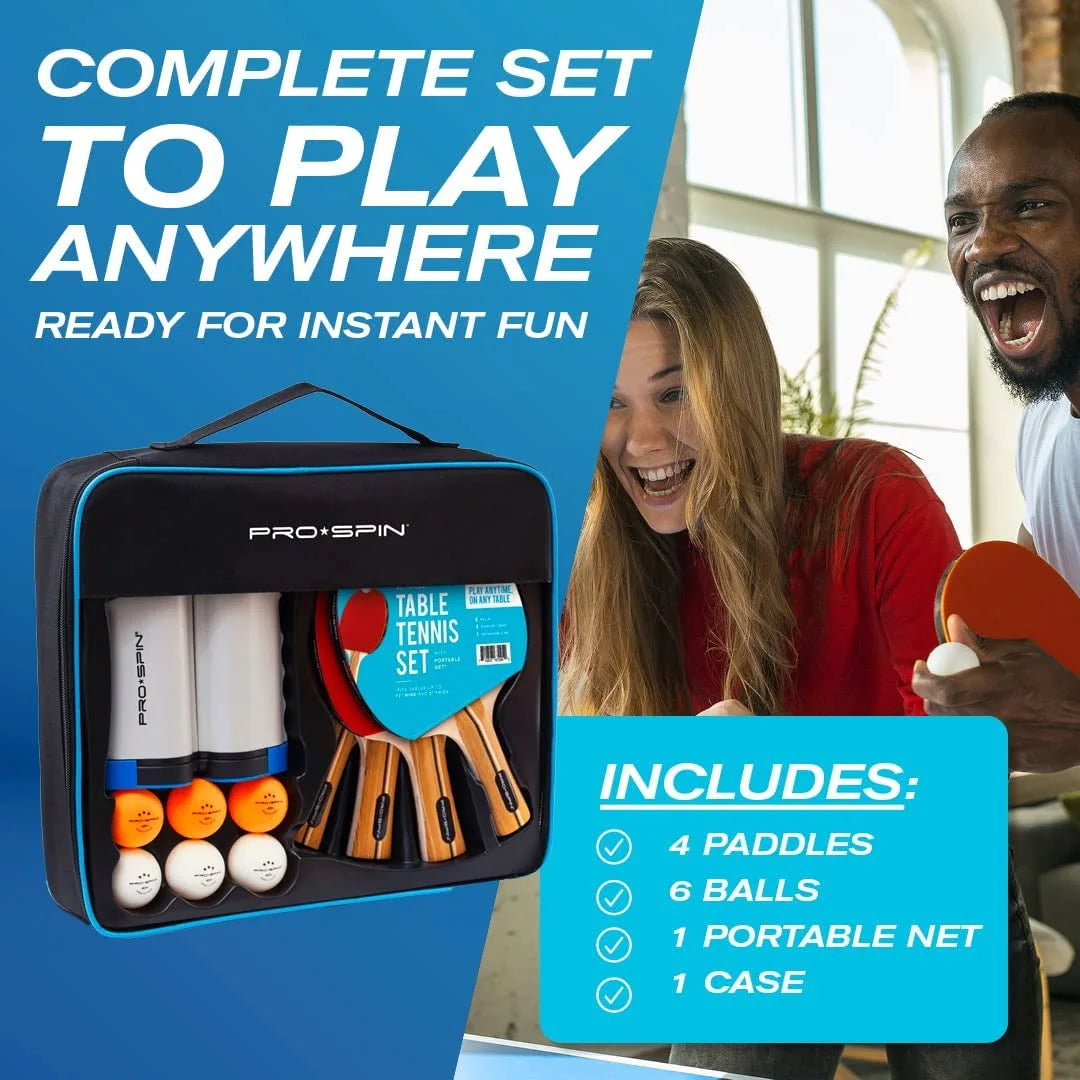 Portable Ping Pong Set with Retractable Net, 4-Player Set N8367