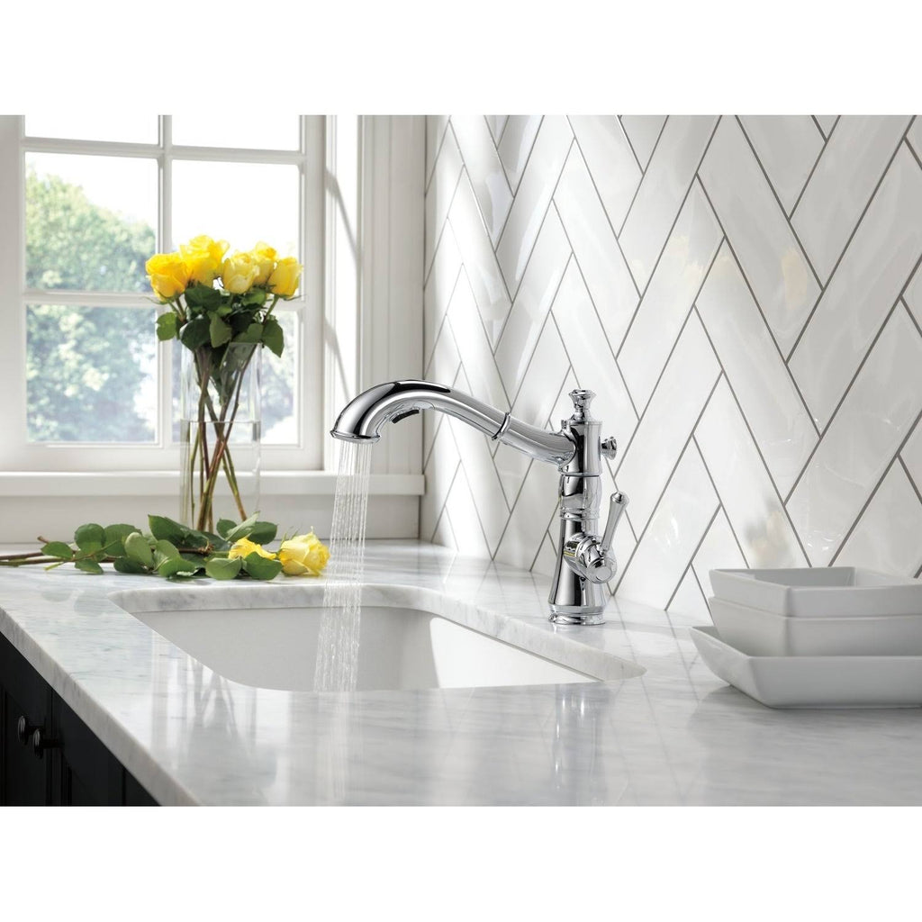 Chrome Single Handle Pull-Out Kitchen Faucet S4896