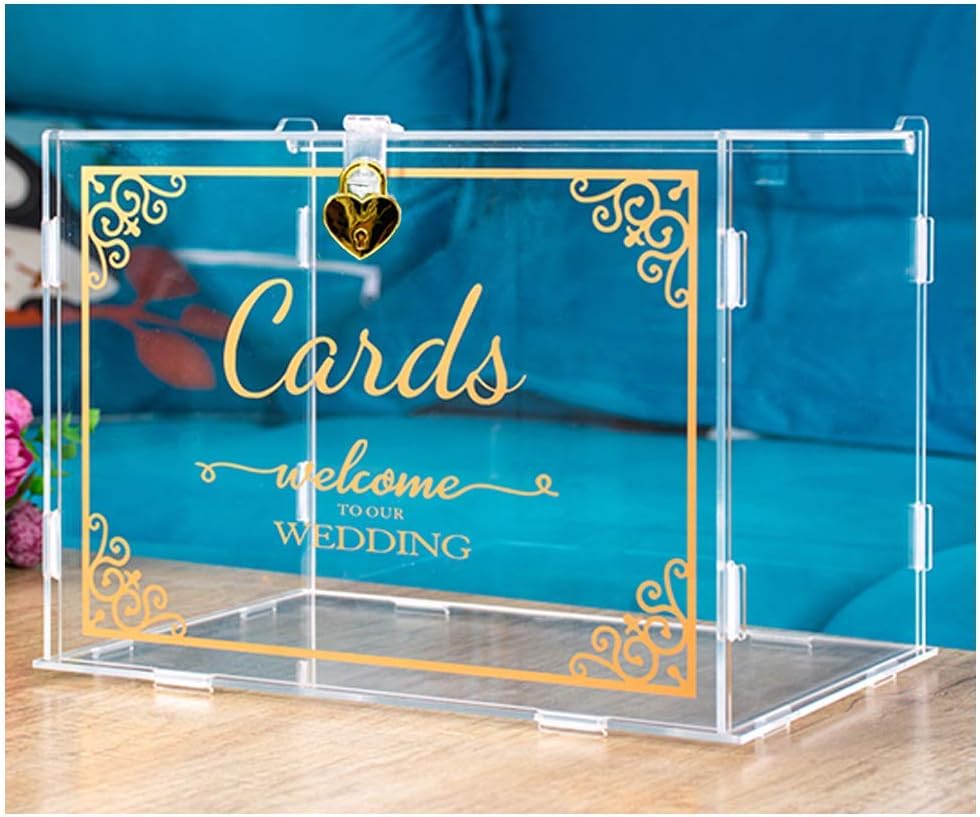 Gold Pattern Acrylic Card Box with Lock, Pack of 2 D5228