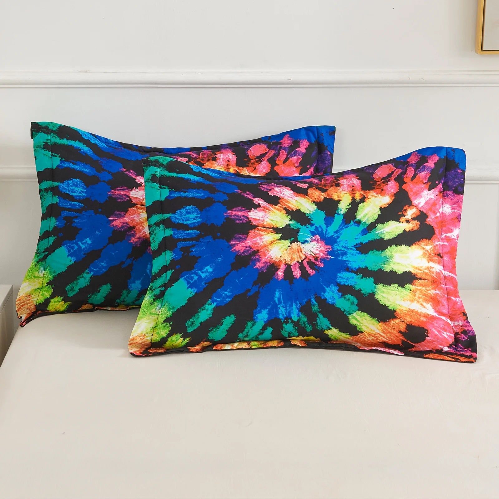 Tie Dye Reversible Comforter Set, Full/Queen Size, 3 Pieces, Blue Black Purple R105