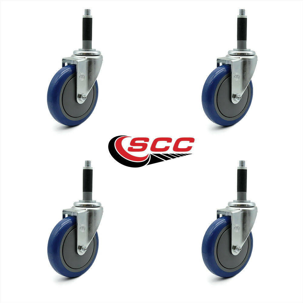 Blue Polyurethane Swivel Casters with Expanding Stem, Set of 4 Z21432