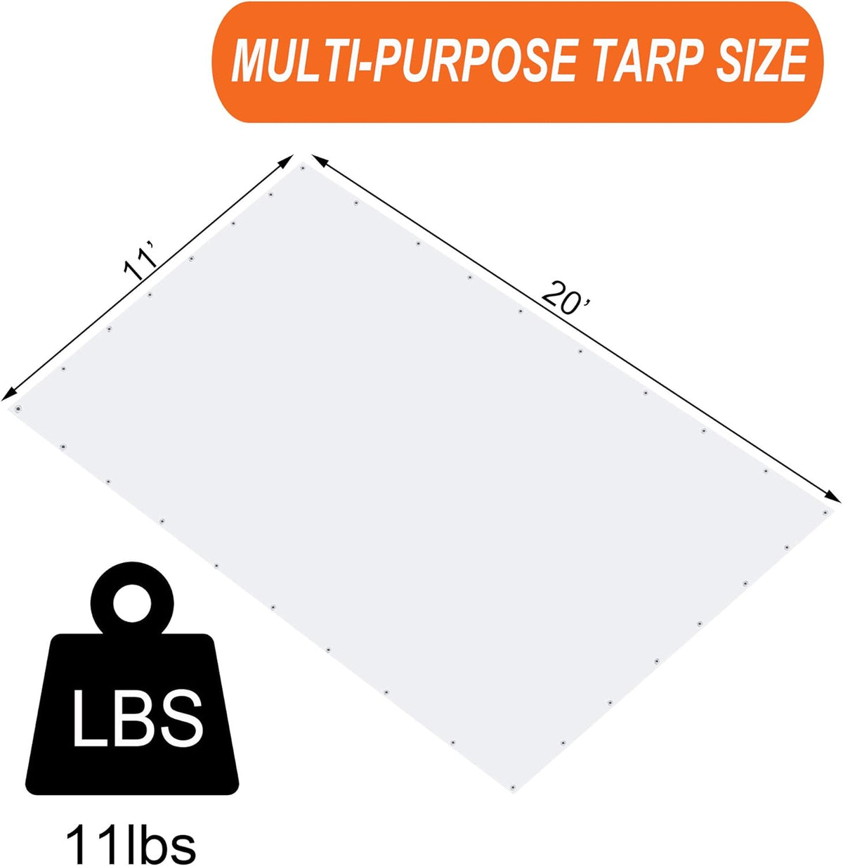Heavy Duty Waterproof Tarp 11x20 Ft with Grommets Pack of 2 A268828