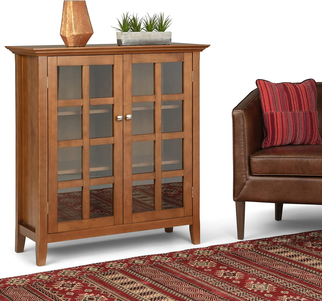 Solid Wood 39 inch Wide Storage Cabinet in Black with 2 Tempered Glass Doors and 4 Adjustable Shelves Z464