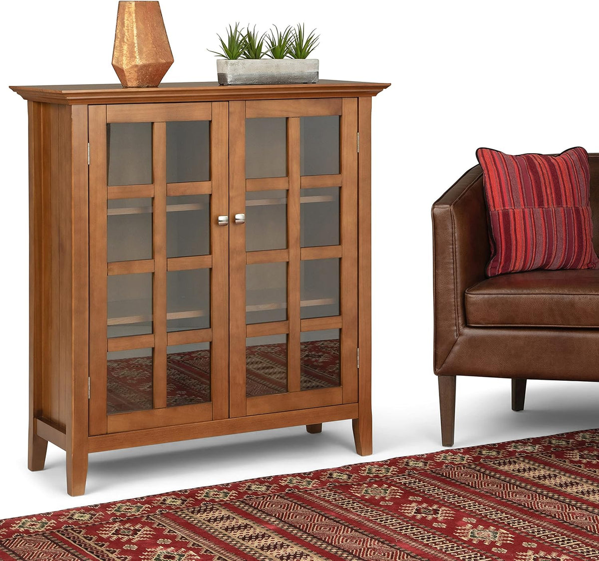 Solid Wood 39 inch Wide Storage Cabinet in Black with 2 Tempered Glass Doors and 4 Adjustable Shelves Z464