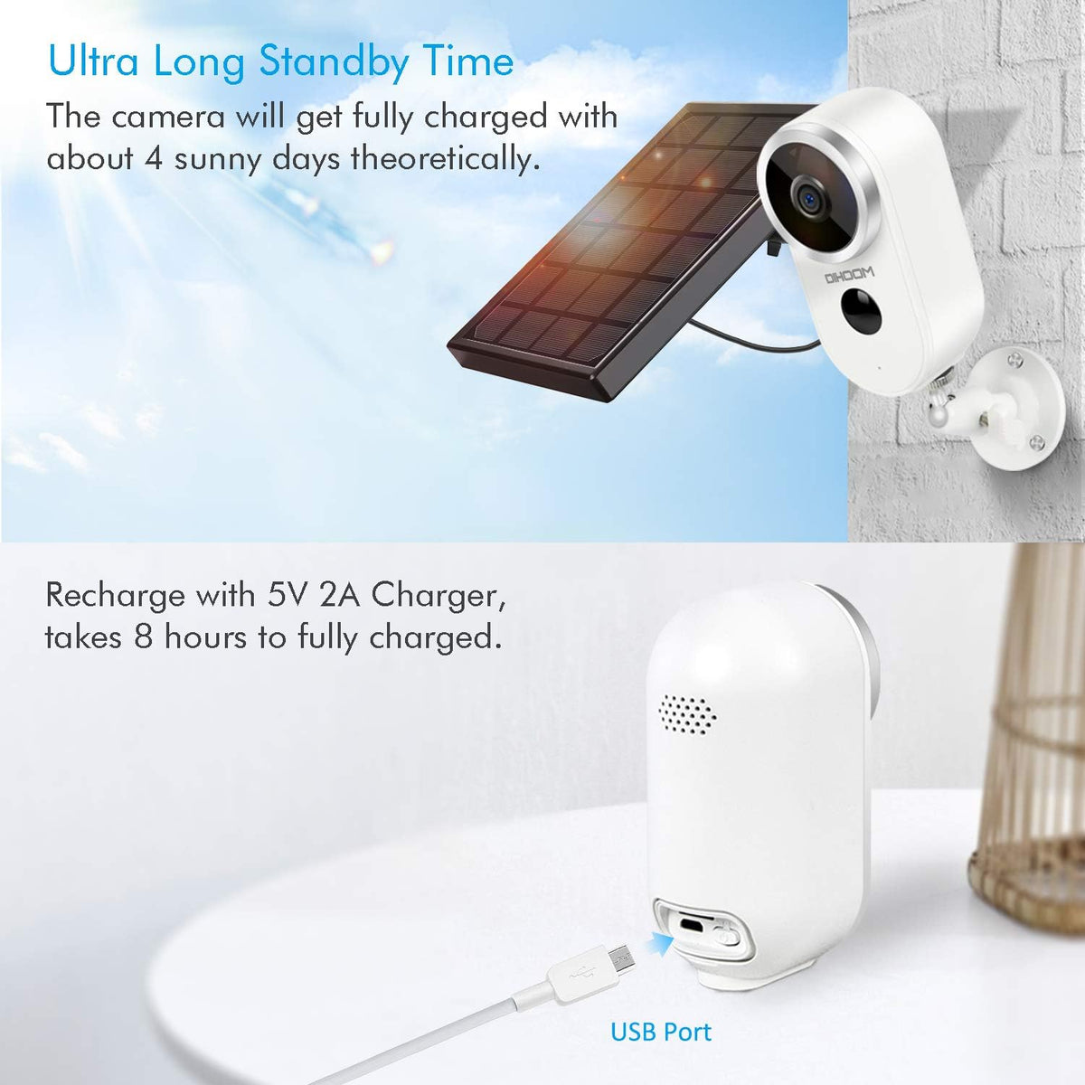 Outdoor Solar Security Camera Wireless 1080P Rechargeable Battery Powered WiFi Camera 2 Way Audio HD Video Wirefree IP Camera Motion Alarm Home Surveillance Camera System X86148