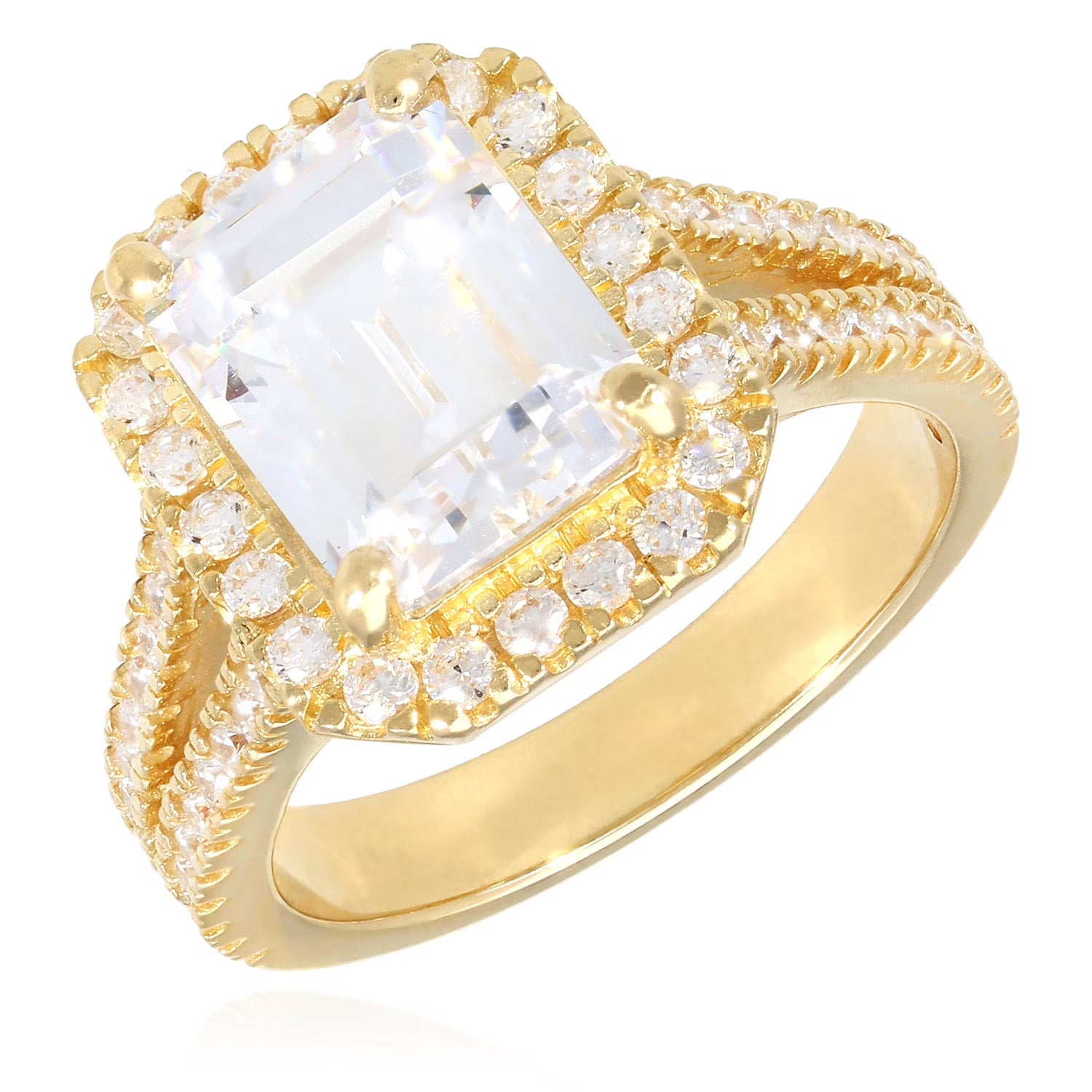 Emerald Cut Created Diamond 14K Gold Engagement Ring W256