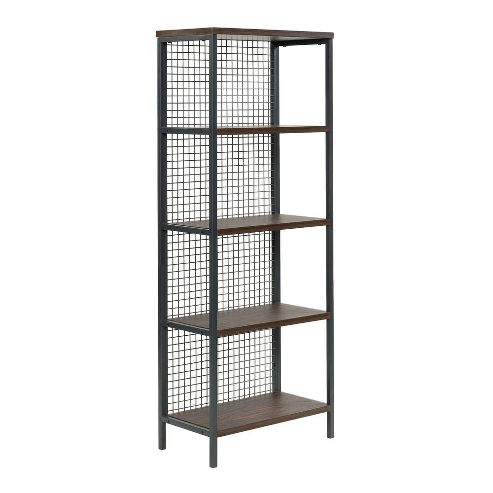Tall Metal 4-Shelf Bookcase in Rich Walnut and Black G9809