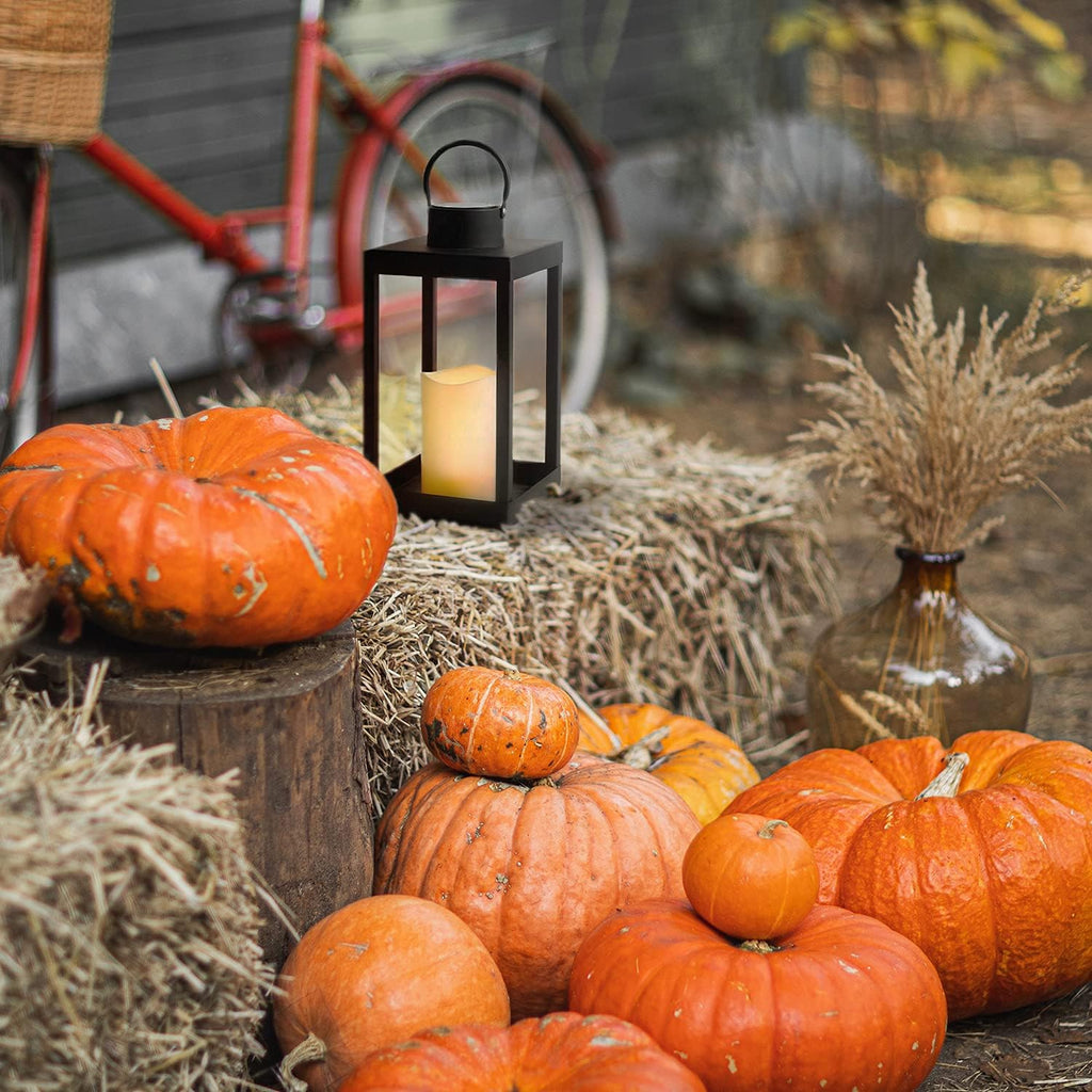 Matte Black Metal Candle Holder Lantern, 14 Inch Tall K928
