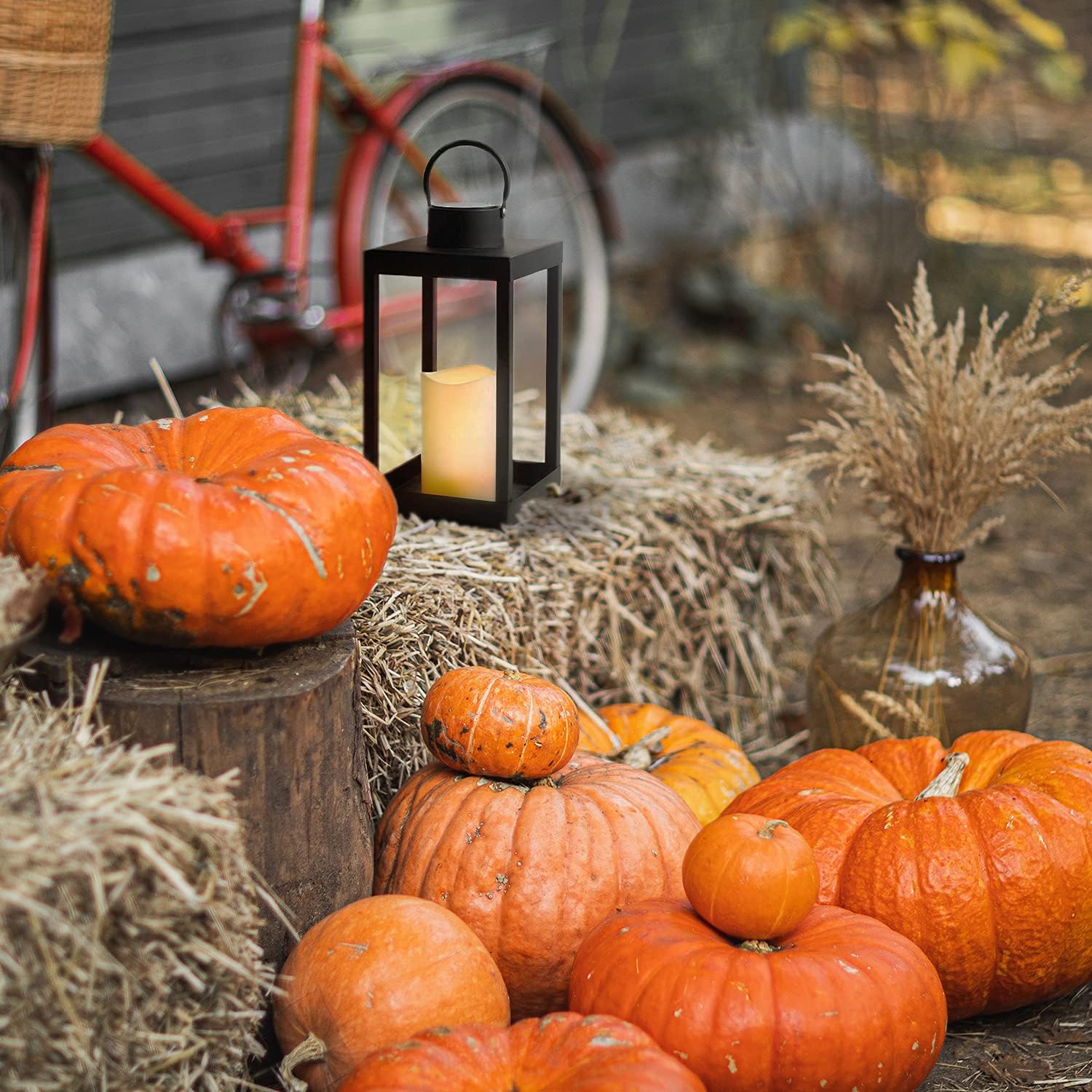 Matte Black Metal Candle Holder Lantern, 14 Inch Tall K928