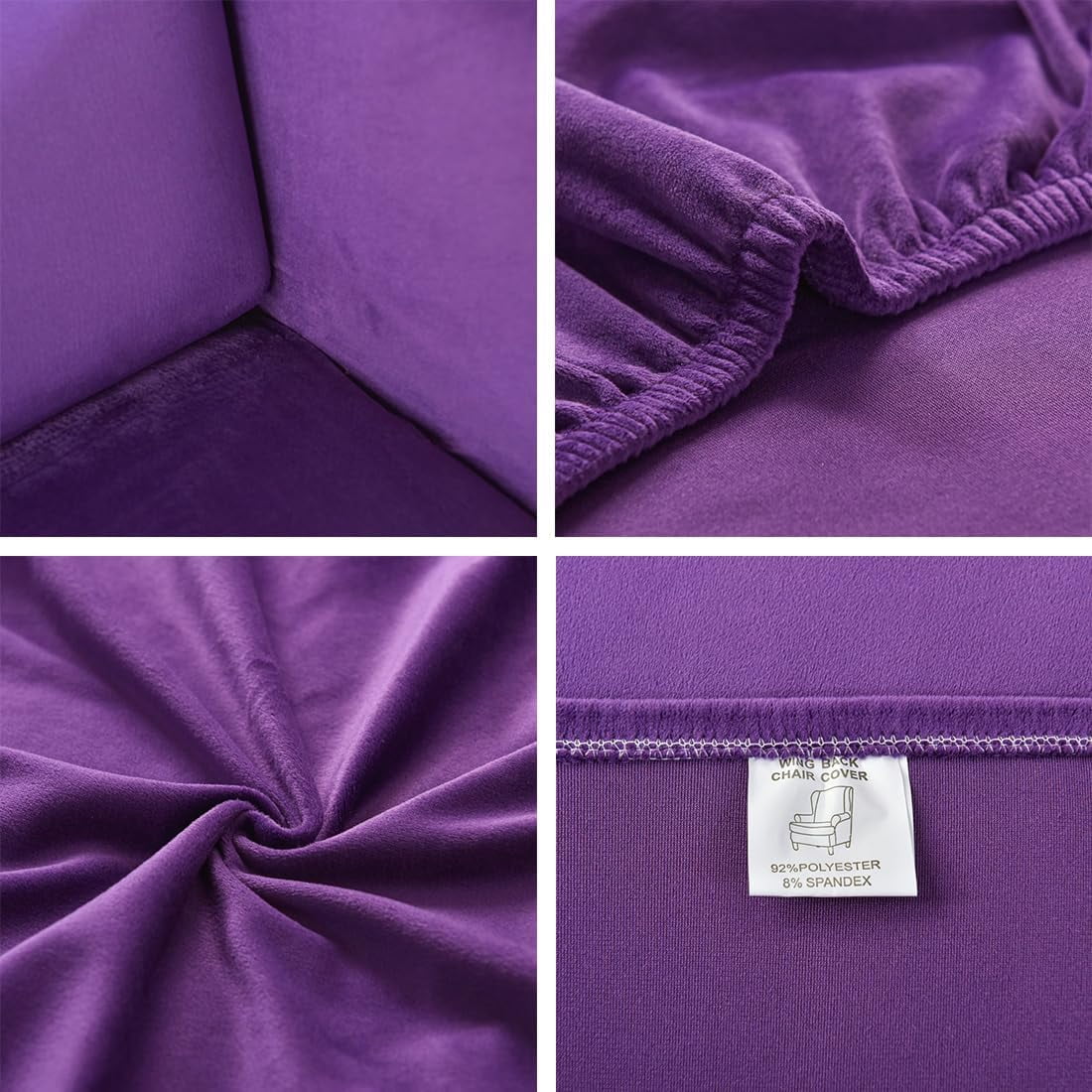 Purple Velvet Stretch Wingback Chair Sofa Slipcover with Elastic Bottom Y346958