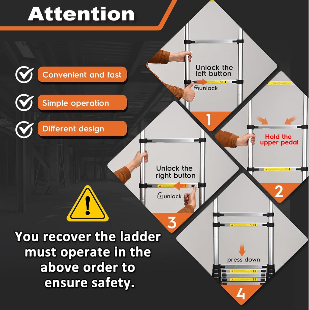 Telescoping 12.5 FT Aluminum Extension Ladder with 2 Triangle Stabilizers G794164