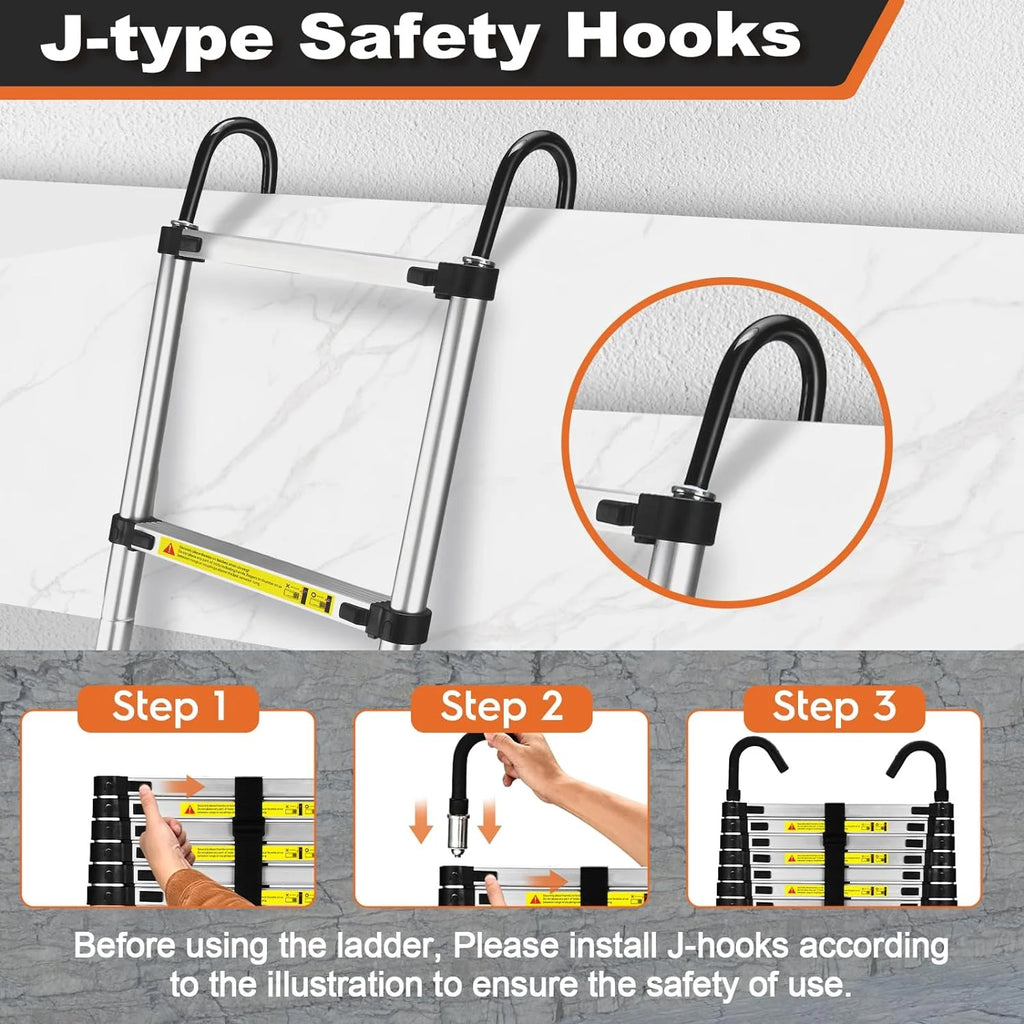 Telescoping 12.5 FT Aluminum Extension Ladder with 2 Triangle Stabilizers G794164