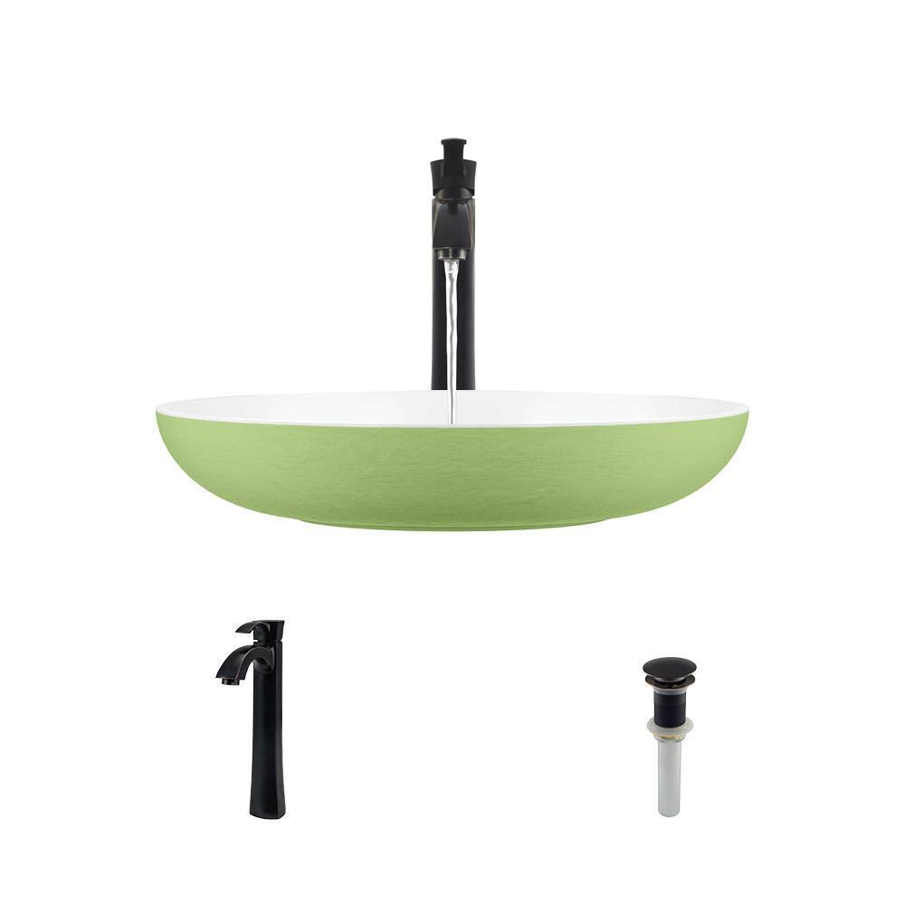 23 inch Stone Composite Oval Vessel Sink with Antique Bronze Faucet K381415