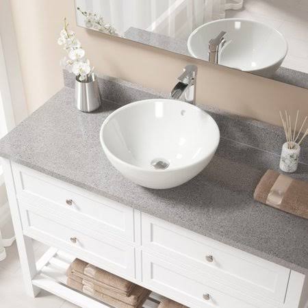 Vitreous China Circular Vessel Bathroom Sink with Faucet and Overflow J12212