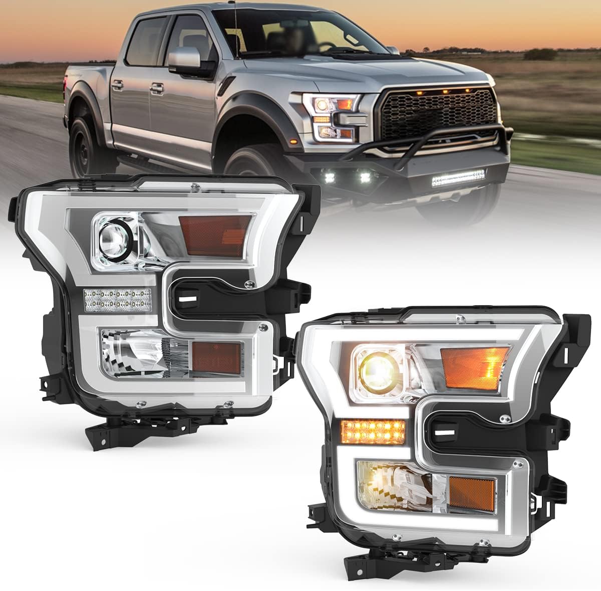 Black Projector Headlights with LED DRL for Ford F-150 E6700