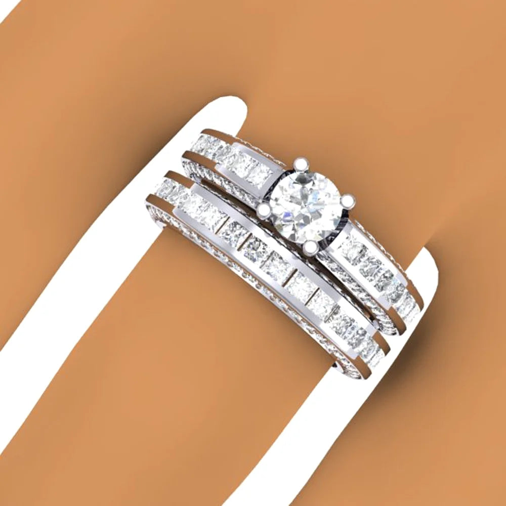 14k White Gold Diamond Bridal Engagement Ring Set F360772