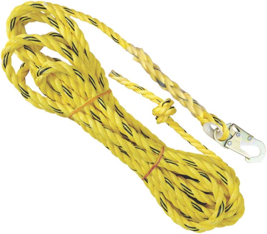 50' Vertical Rope Lifeline with Two Locking Snap Hook, 5/8 Diameter Co-Polymer Twisted Rope, Green, Pack of 2 L55121