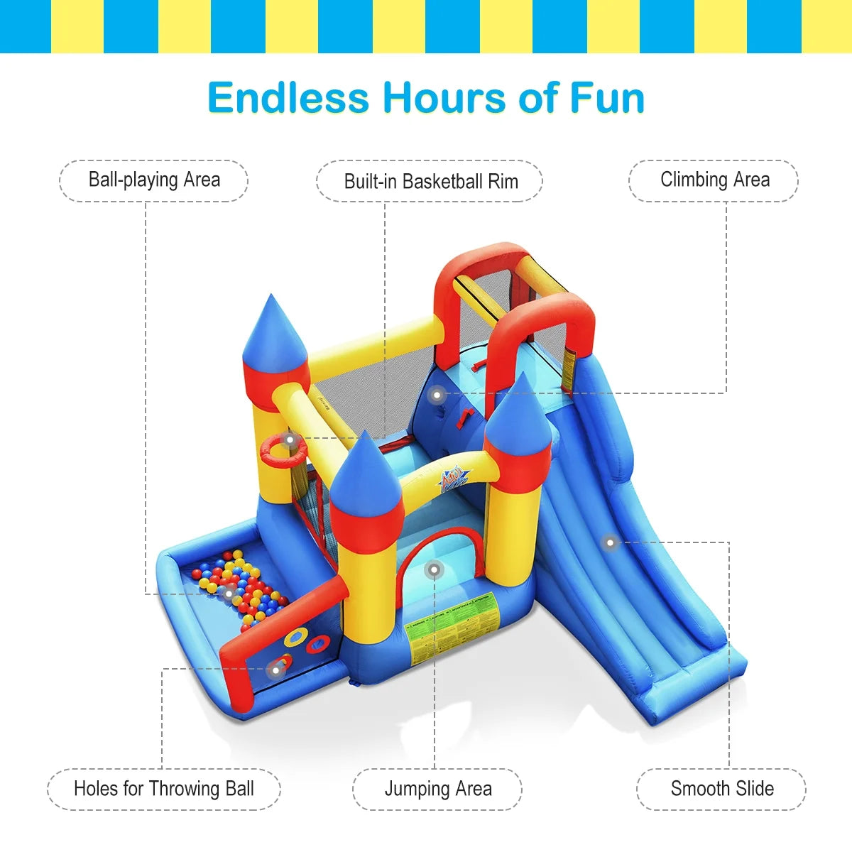 Inflatable Bounce House Slide Bouncer Kids Castle Jumper with Balls & 780W Blower J94499