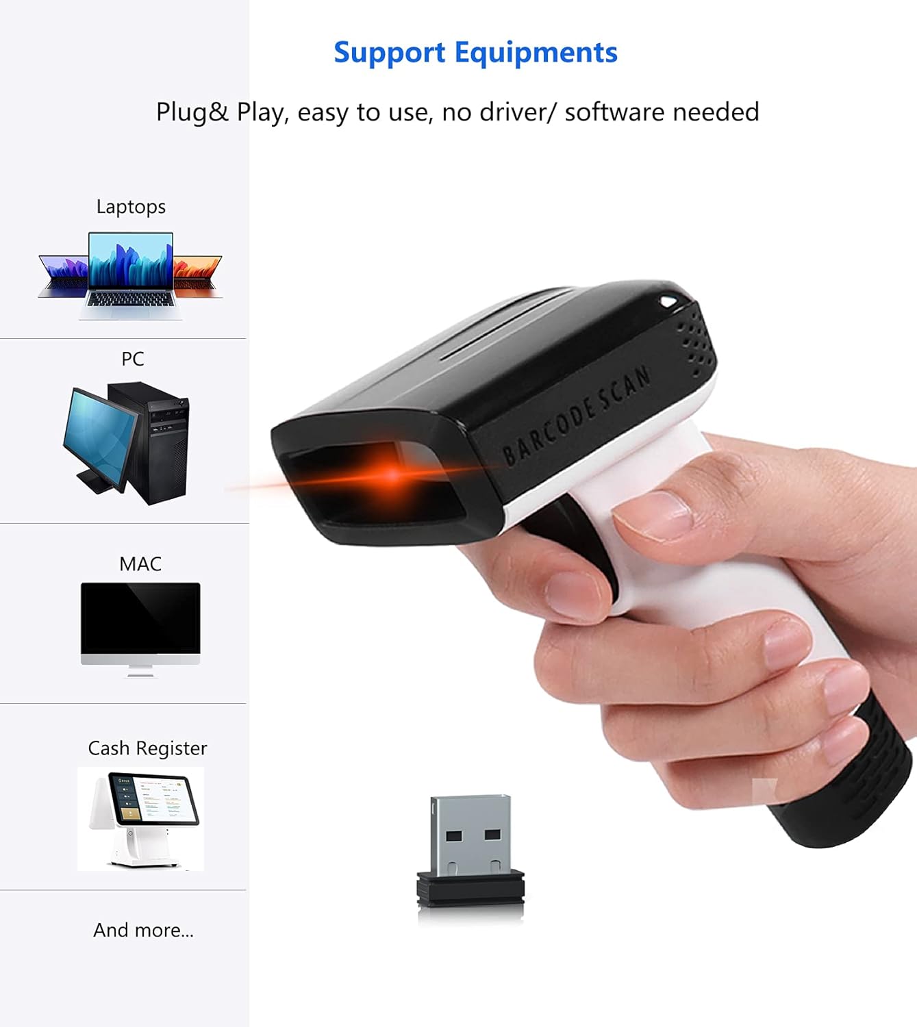 White Wireless Barcode Scanner with Vibration Alert Y228