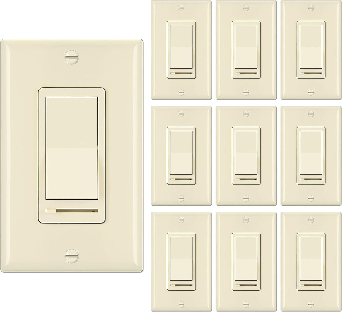 10 Pack Dimmer Light Switch, Single-Pole or 3-Way, White V845061
