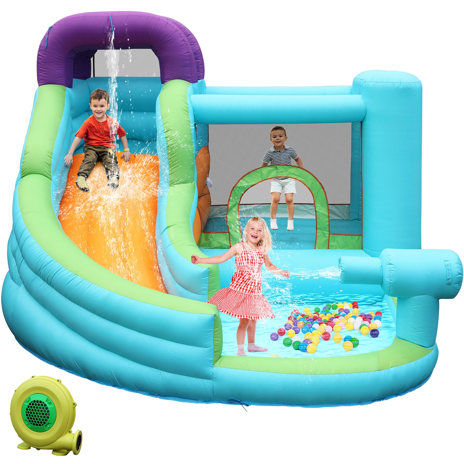 Kids Inflatable Bounce House Water Slide with Splash Pool and Blower R287903