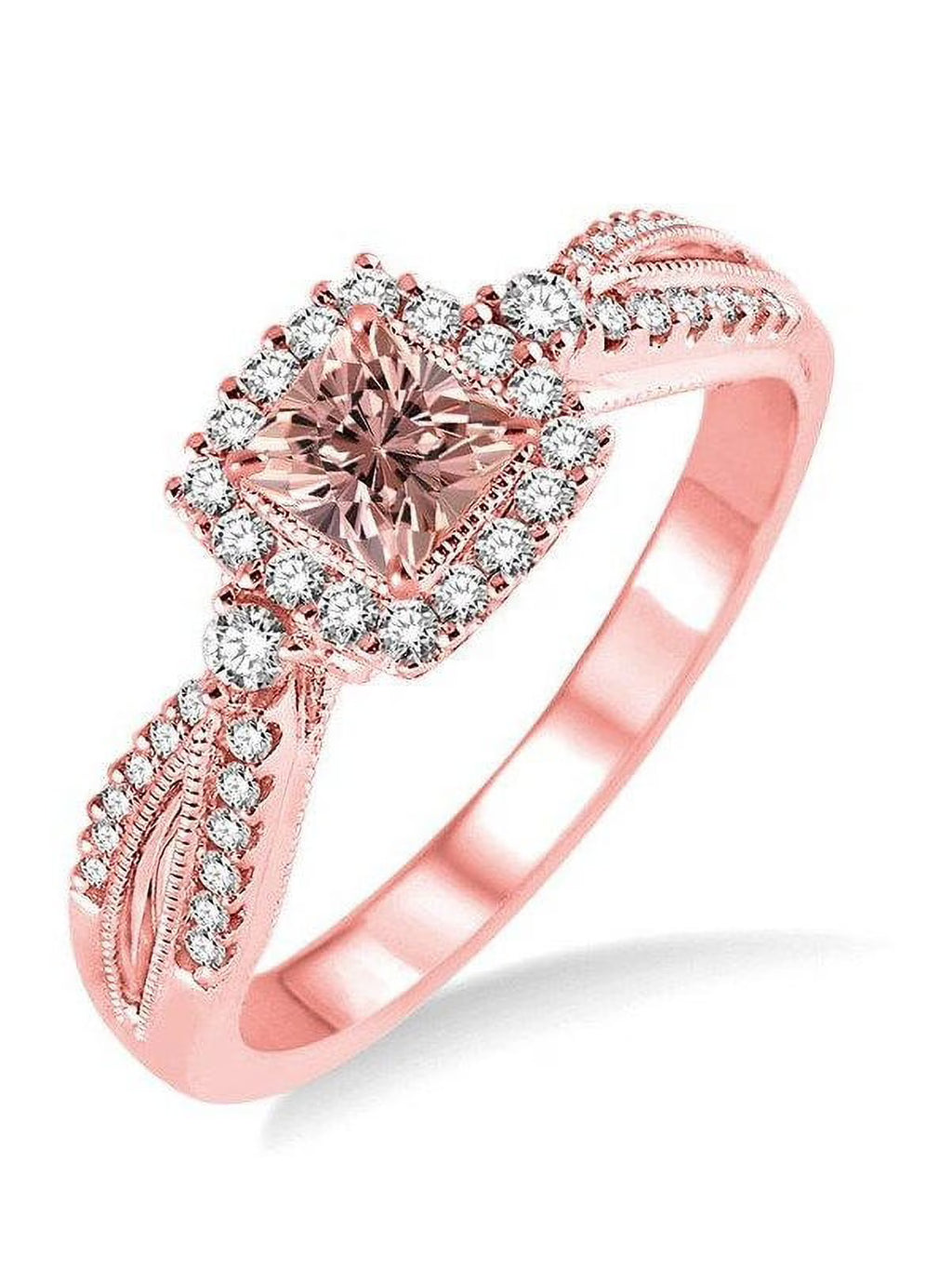 14k Rose Gold Morganite and Diamond Engagement Ring B2069