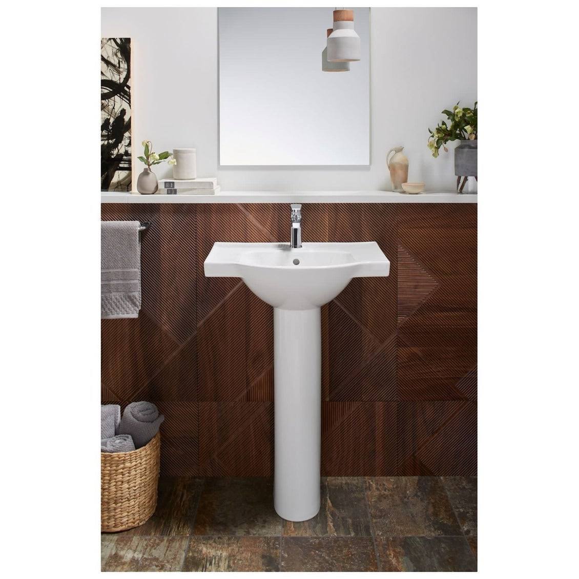 24 In. Pedestal Bathroom Sink Basin with Single Faucet Hole, Thunder Grey G386506