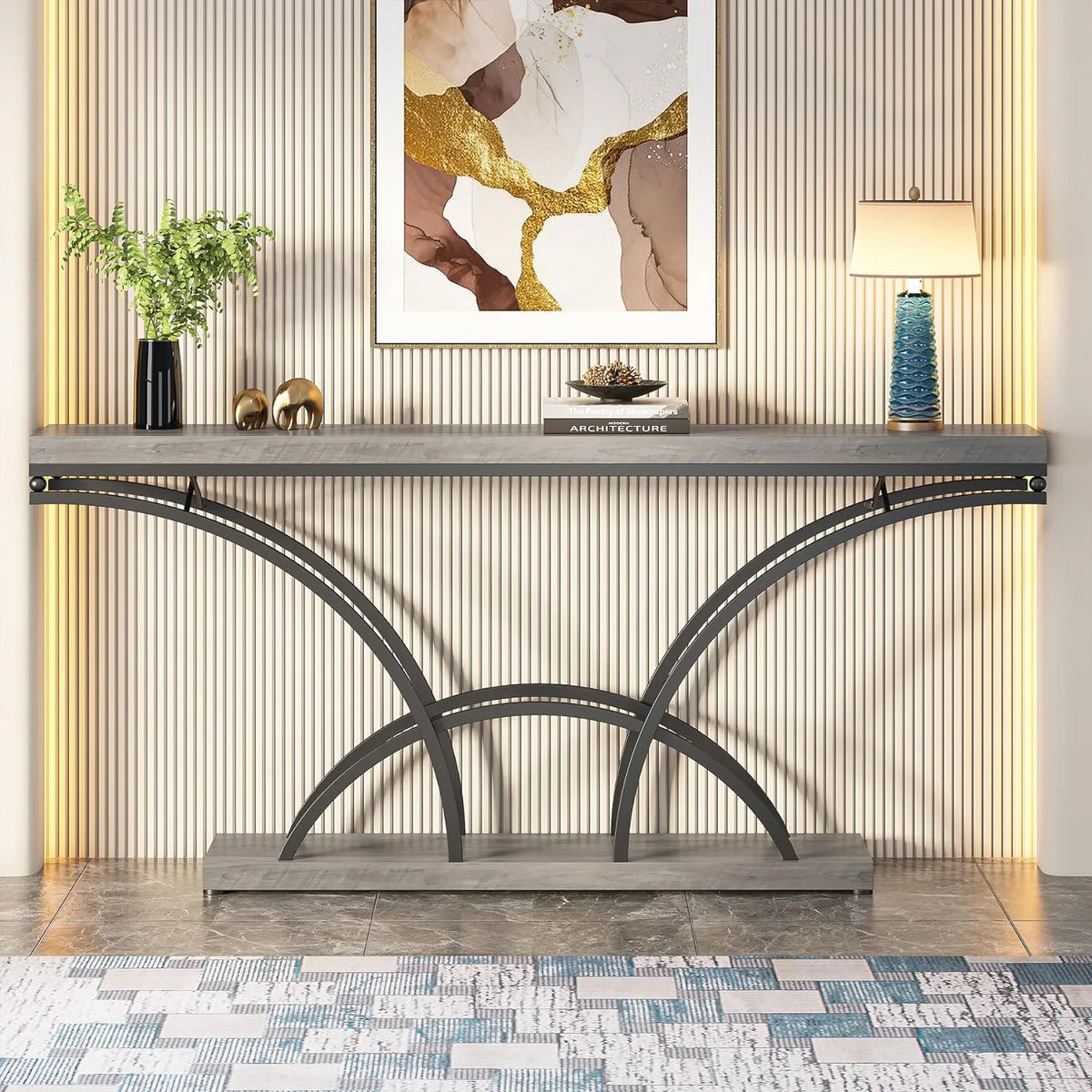 70.9 Inch Gray Console Table with Wood Tabletop H121