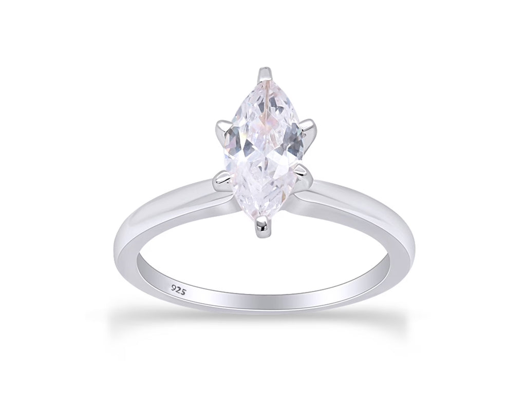 14K White Gold Plated 925 Sterling Silver Cubic Zirconia Solitaire Ring G5524