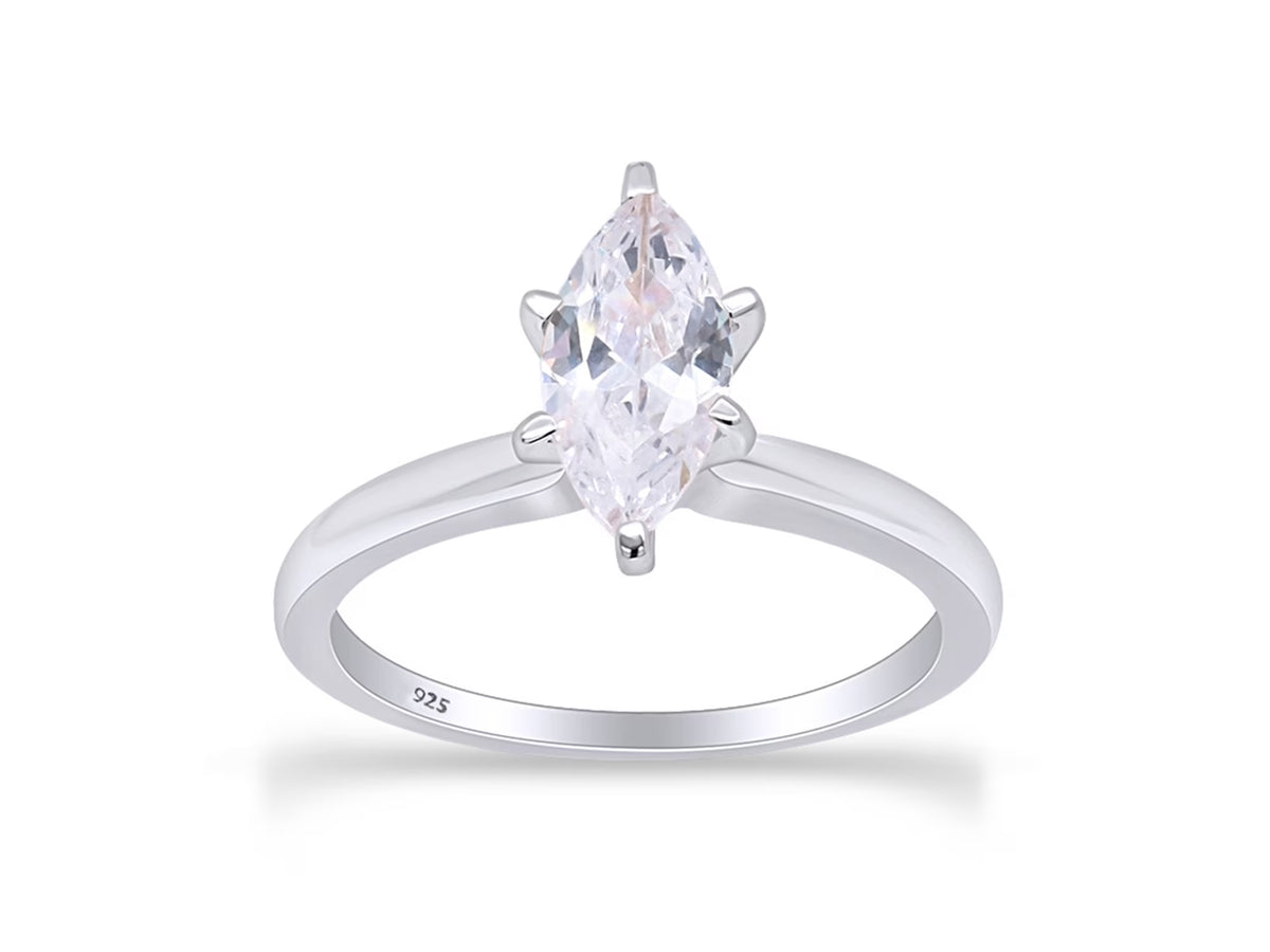 14K White Gold Plated 925 Sterling Silver Cubic Zirconia Solitaire Ring G5524