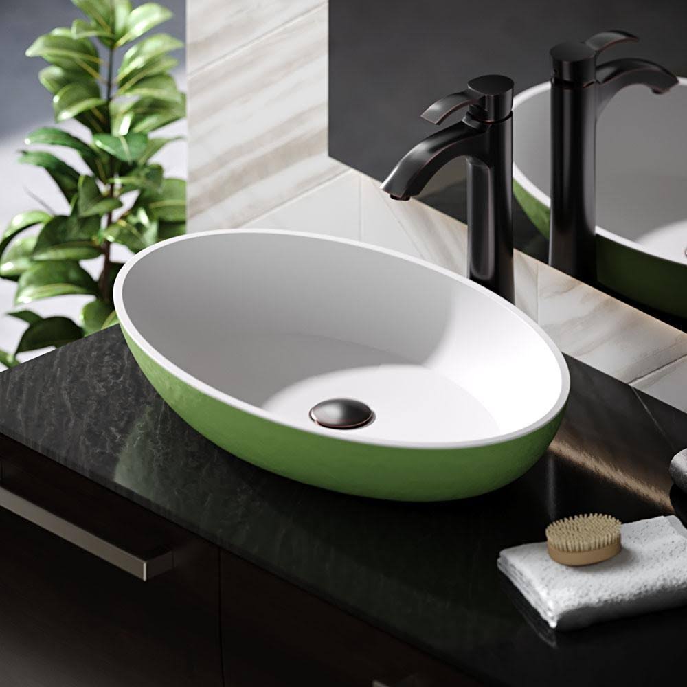 23 inch Stone Composite Oval Vessel Sink with Antique Bronze Faucet K381415