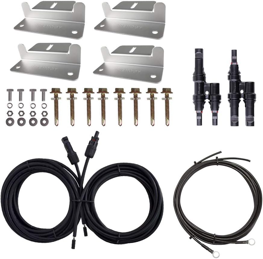 100W Solar Panel Accessory Kit with 8Ft Tray Cable, 20Ft 10AWG Adaptor Kit, 1 Set of Z Brackets U321