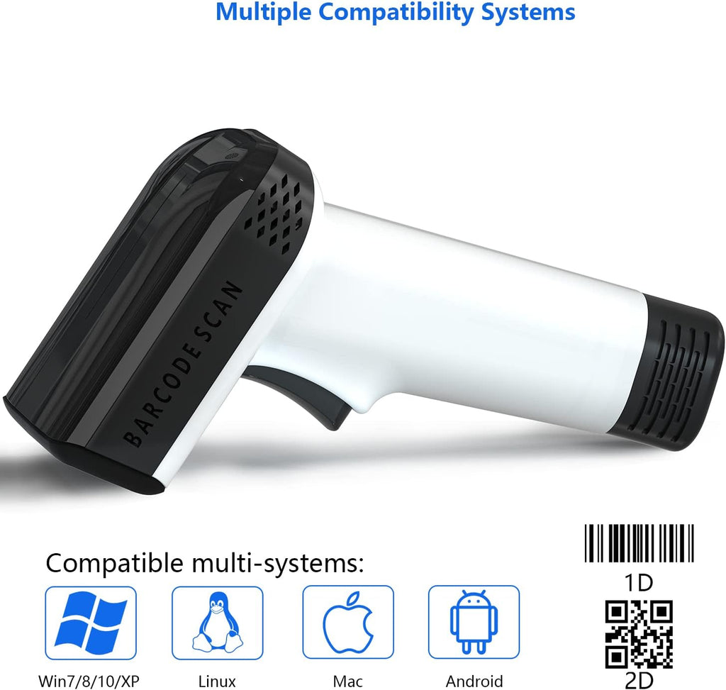 White Wireless Barcode Scanner with Vibration Alert Y228