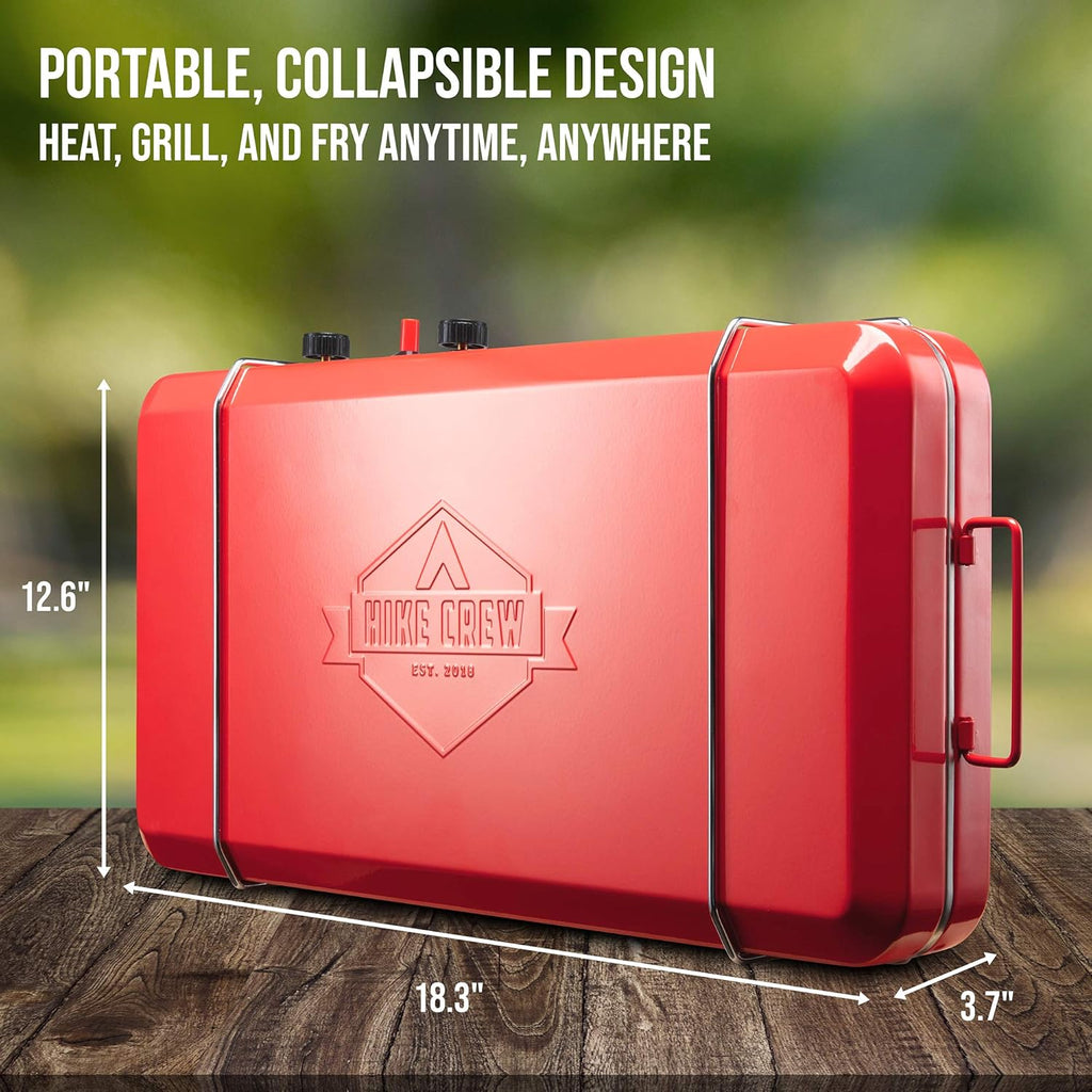 Portable Double Propane Burner Camping Stove with Carrying Handle, Foldable Legs, Wind Panels, Regulator Tube, Pack of 2 A518