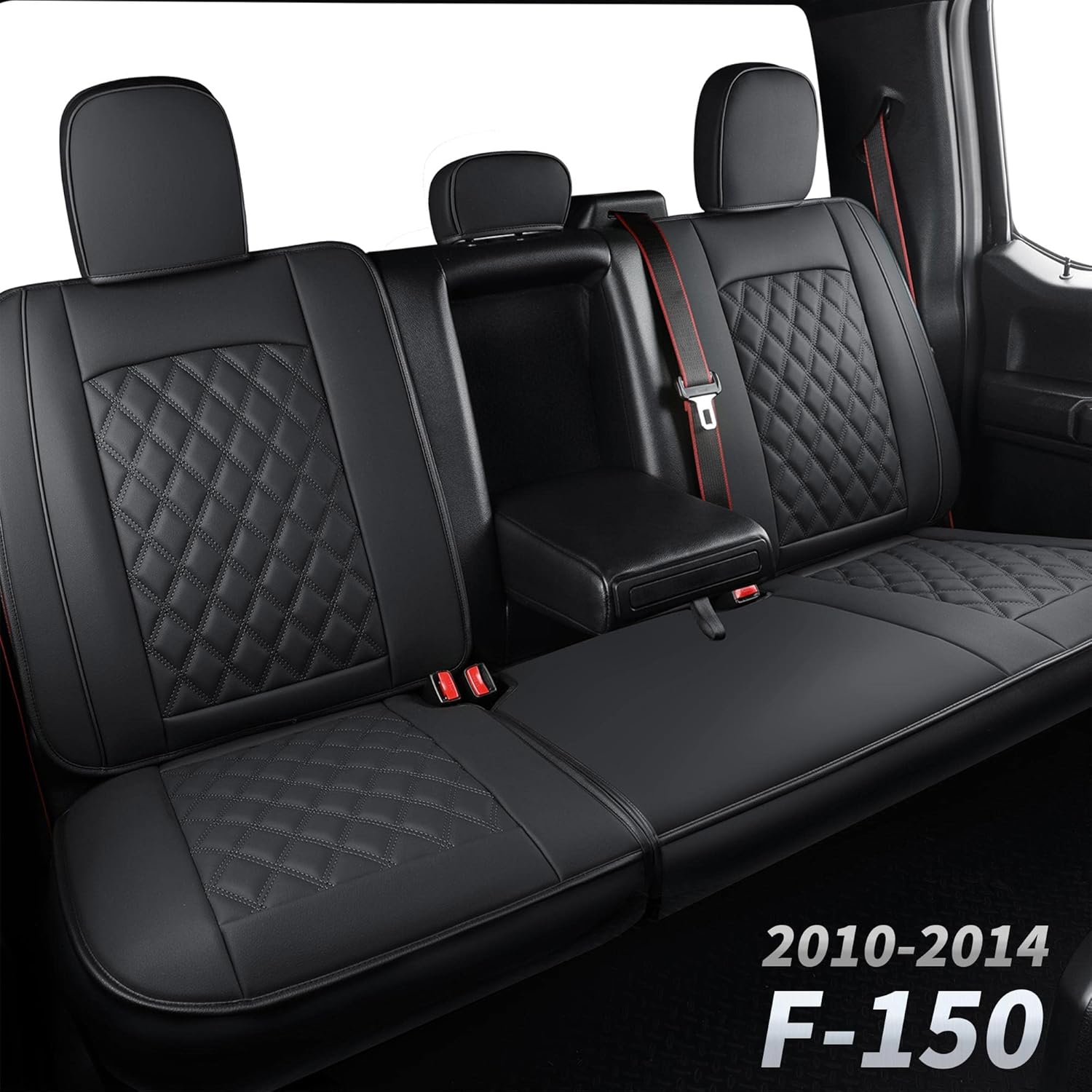 Black & Blue Waterproof Faux Leather Seat Covers with Center Console Cover W954