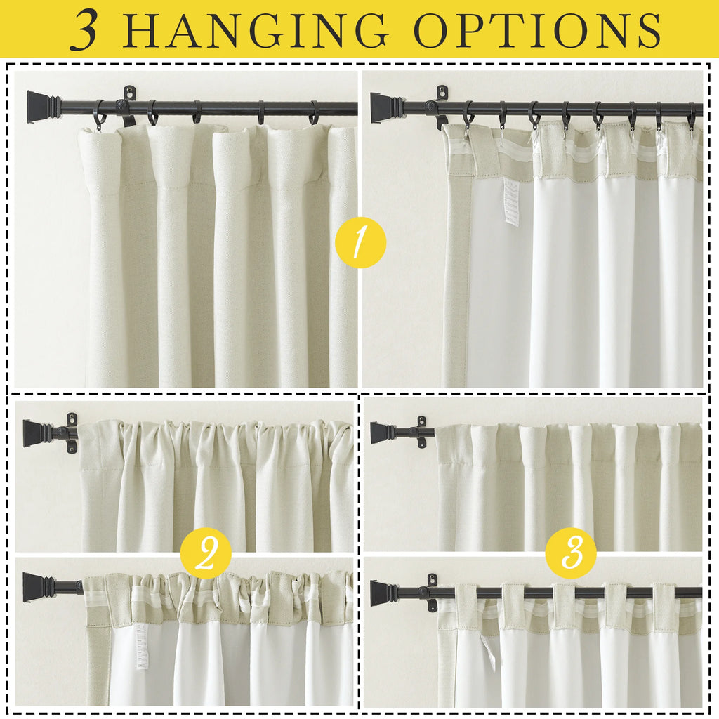 Faux Linen Blackout Curtains 102 inches Long 50" Wide 2 Panels Pinch Pleated Thermal Insulated N35941