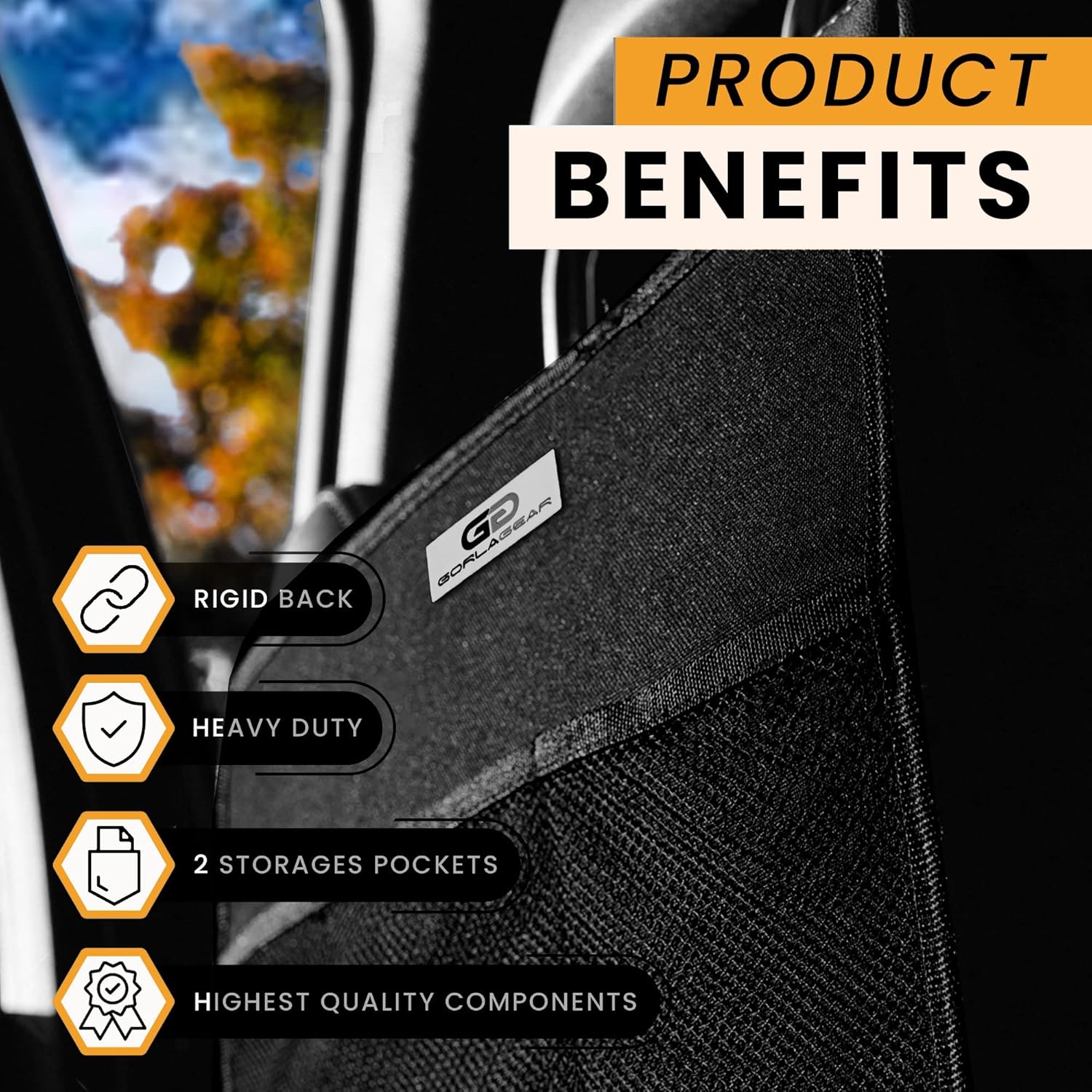 Black Heavy Duty Kick Mats Back Seat Protector 2 Pack Car Seat Organizer W385565