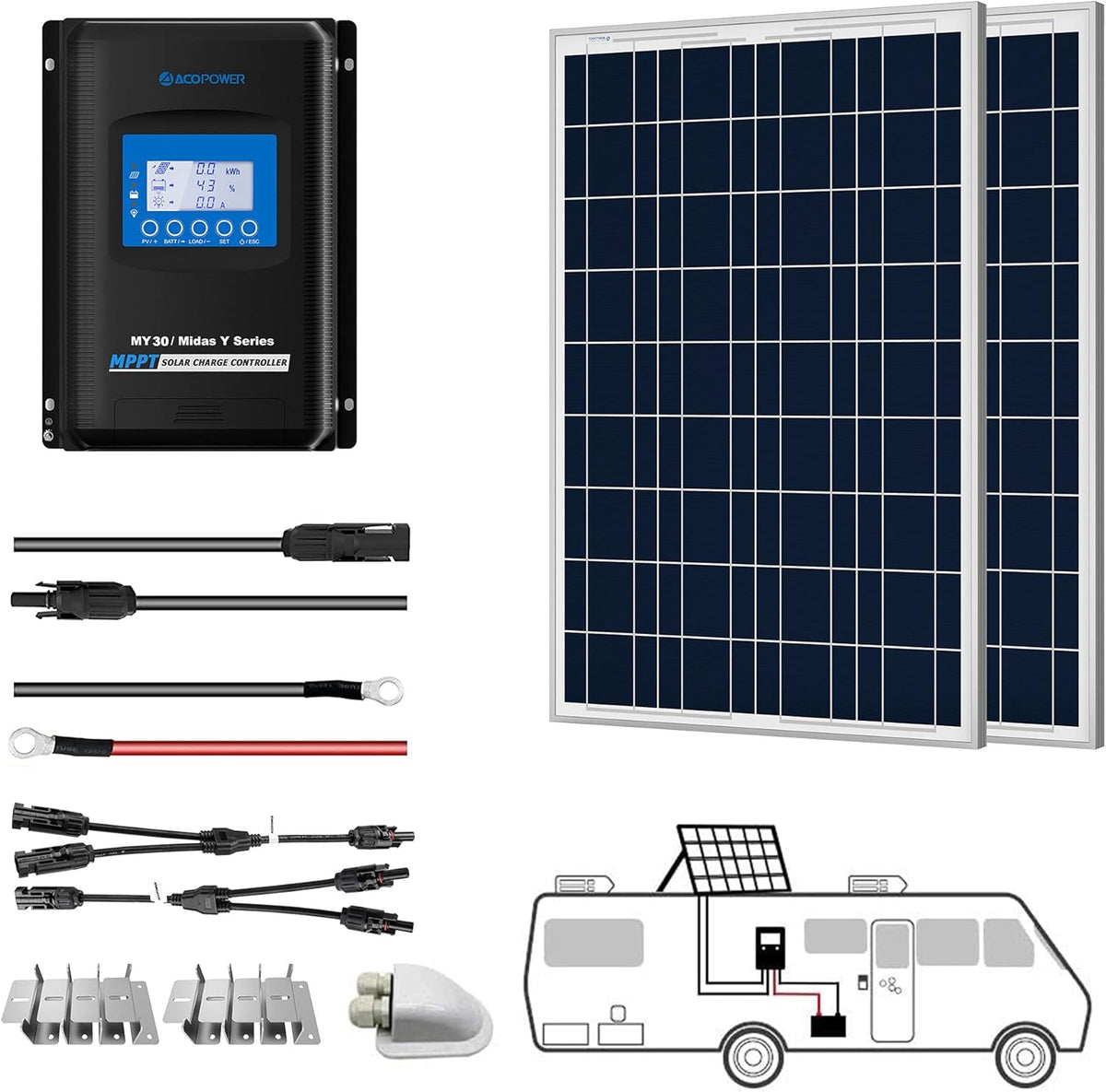 500W 12/24V Polycrystalline Off-Grid Solar Panel Kit with 5PCs 100W Rigid Solar Panels and 40A MPPT Controller U14145