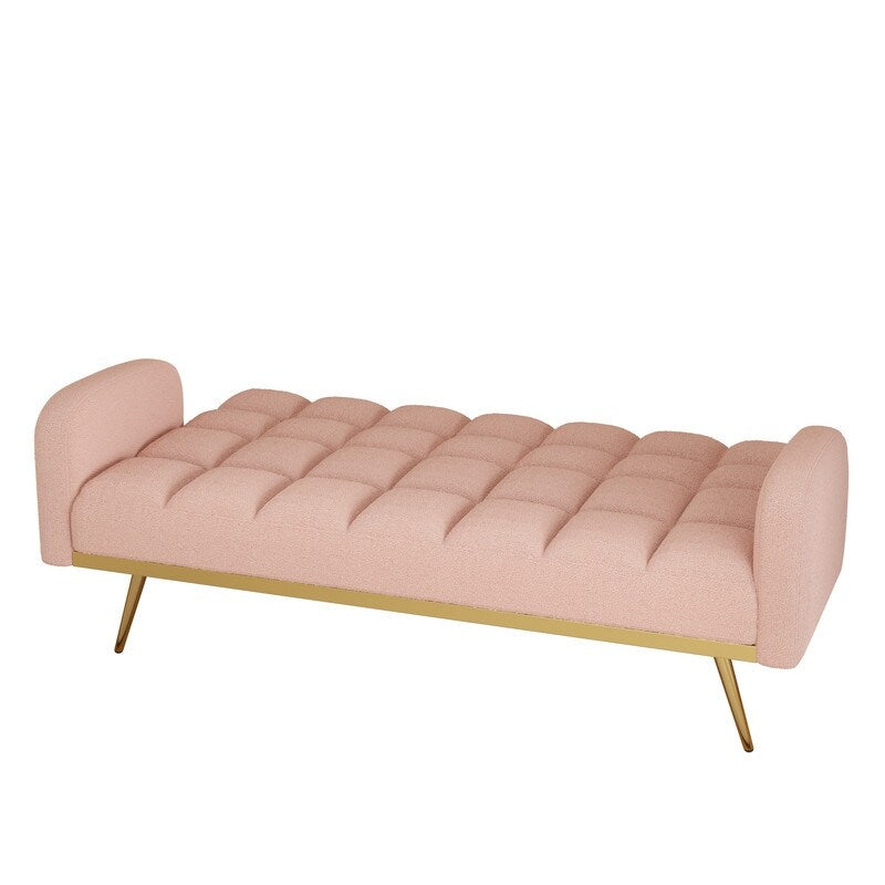 Pink Teddy Velvet Sofa Bed with Throw Pillows A848