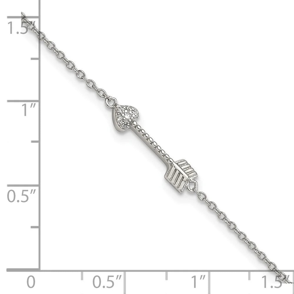 925 Sterling Silver Arrow Heart Zirconia Bracelet 7inch I985861