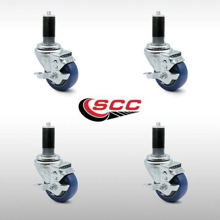 Blue Polyurethane Caster with Expanding Stem and Brake, Set of 4 T7268