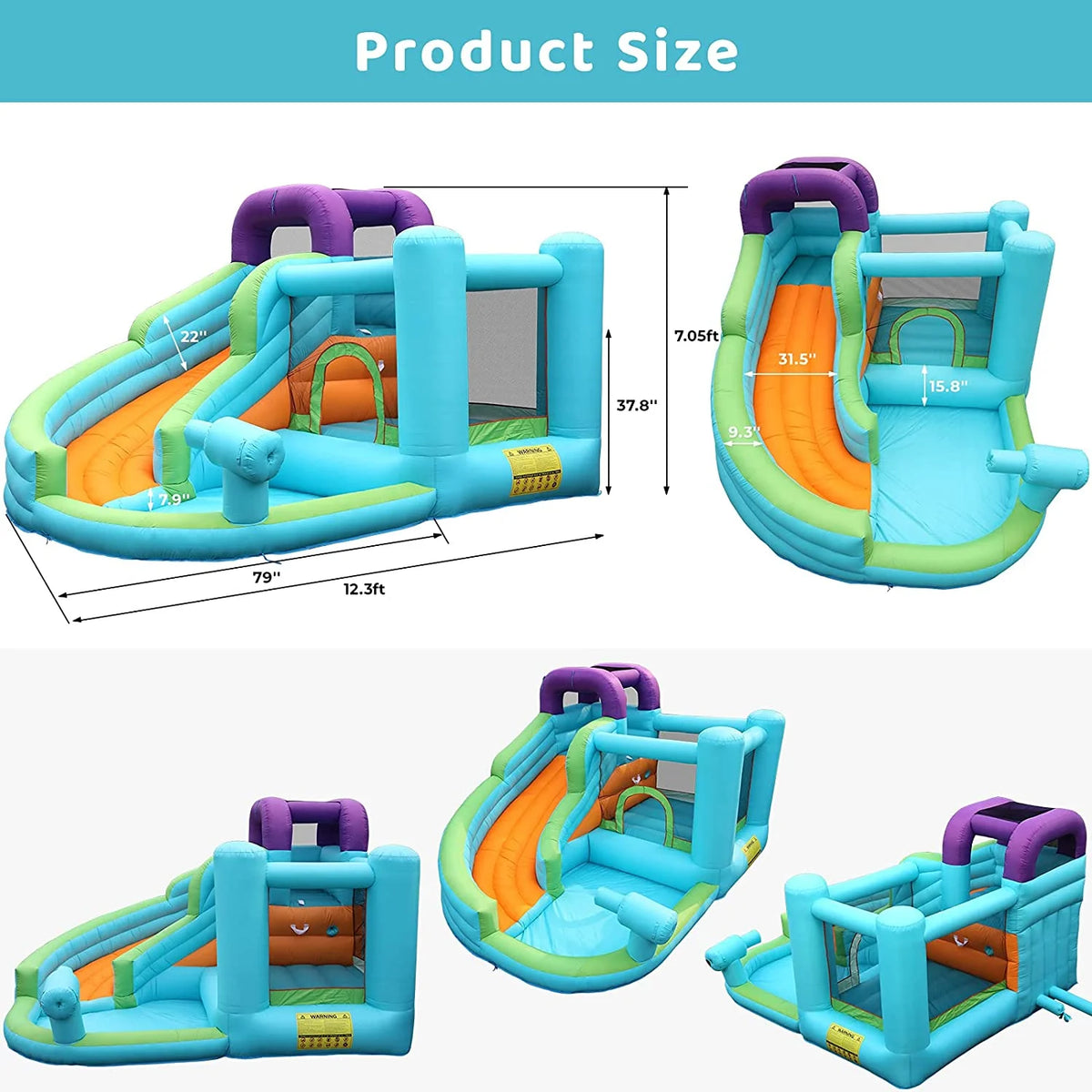 Kids Inflatable Bounce House Water Slide with Splash Pool and Blower R287903