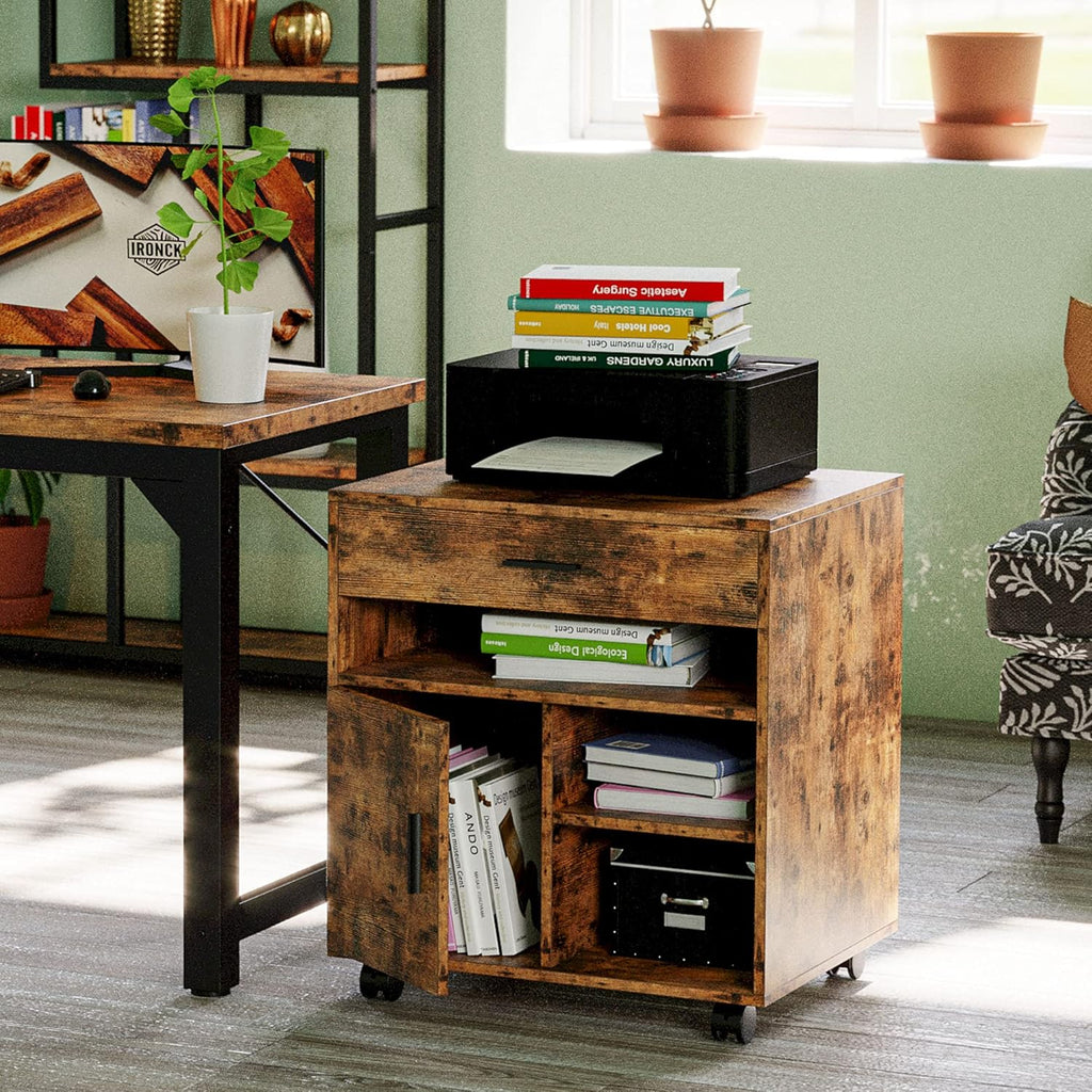 Large Mobile File Cabinet with Wheels, Drawer Door and Shelf P265