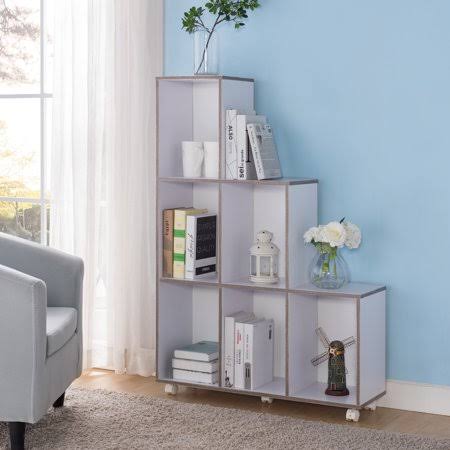 White and Distressed Taupe Bookcase T1426
