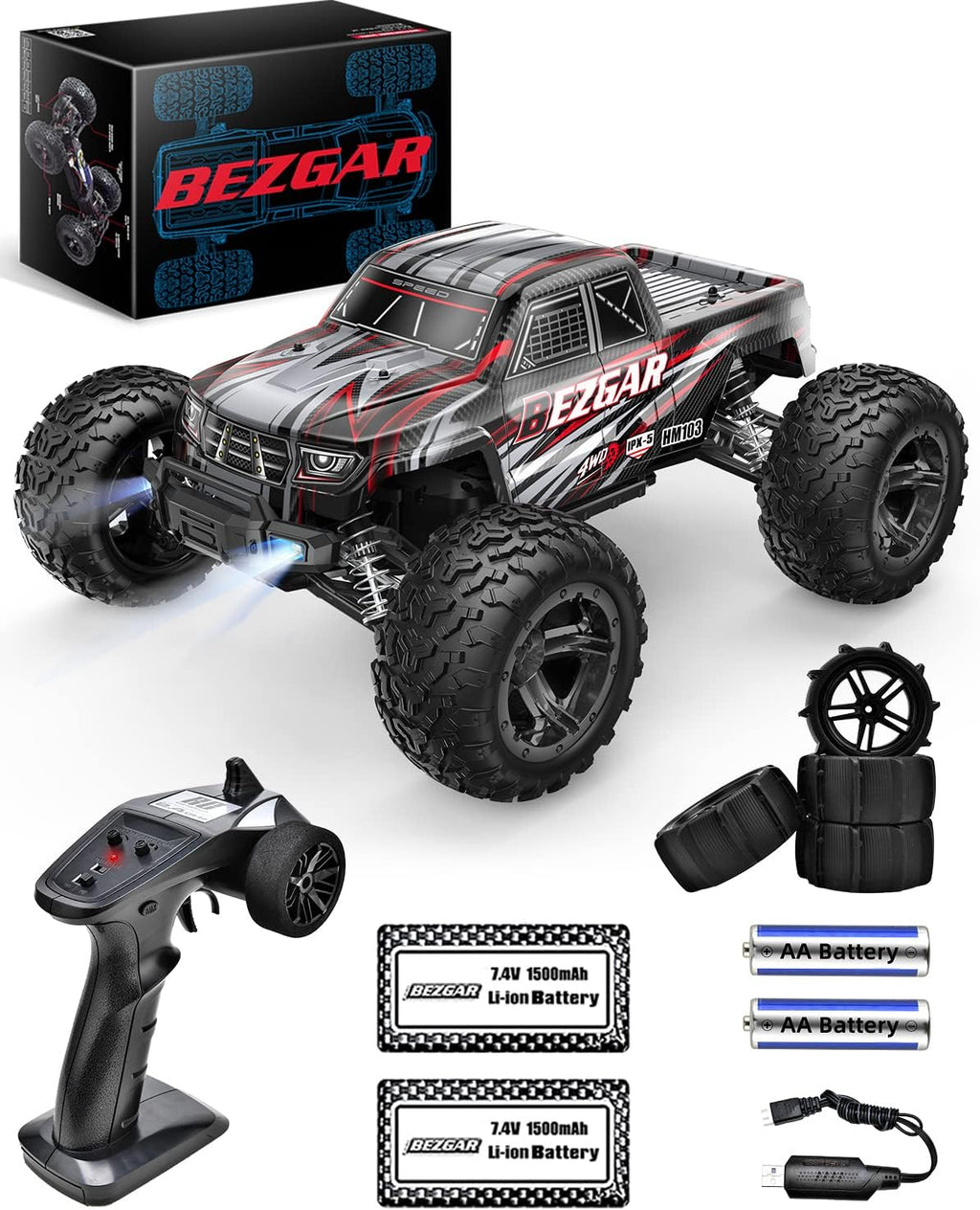 1:10 Scale Remote Control Truck, 4WD Off Road RC Car Crawler with Rechargeable Batteries F6658