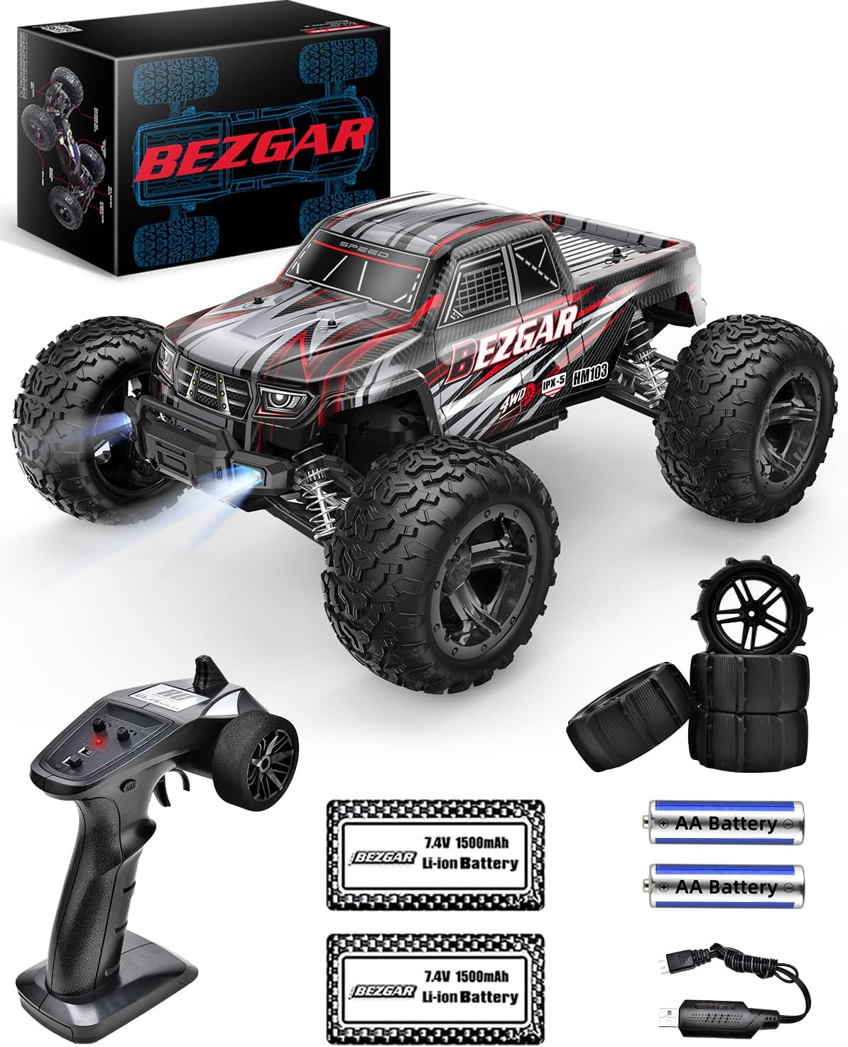 1:10 Scale Remote Control Truck, 4WD Off Road RC Car Crawler with Rechargeable Batteries F6658